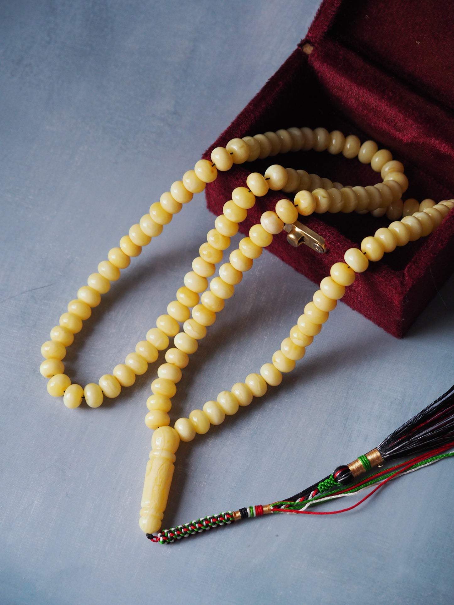 Unique Light Milk Donut Shape Natural Amber Rosary / Tasbih 113 Beads