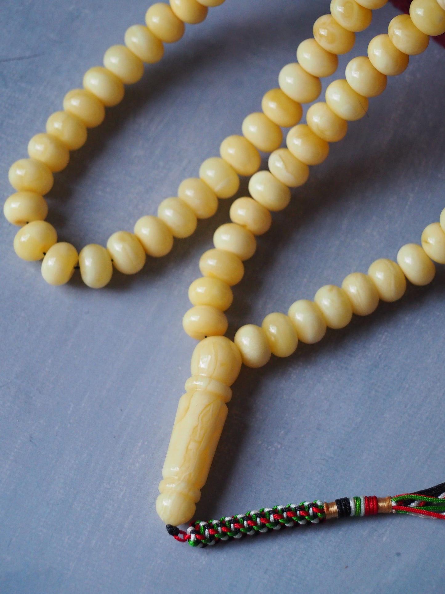Unique Light Milk Donut Shape Natural Amber Rosary / Tasbih 113 Beads