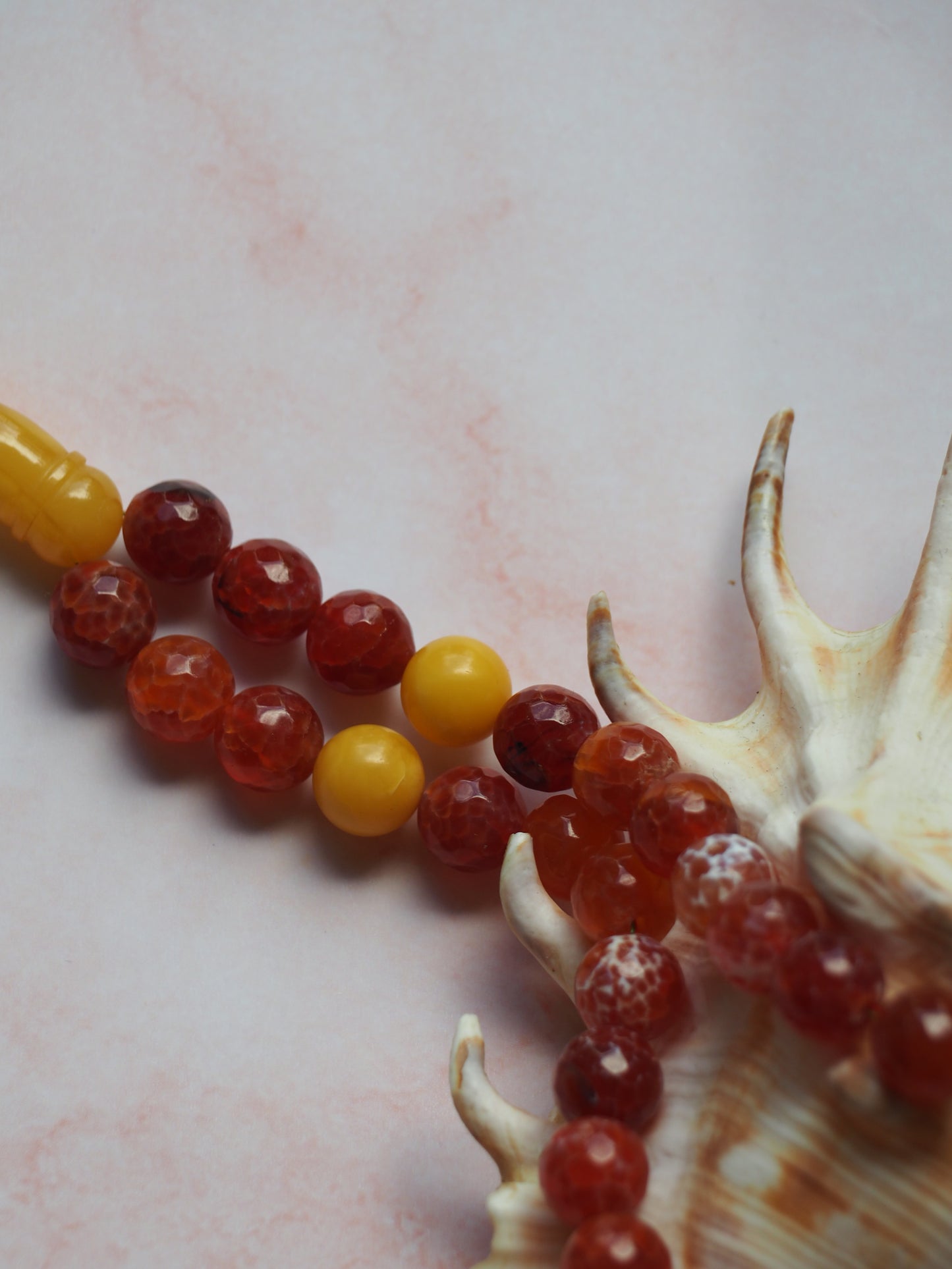 Red Frosted Carnelian and Honey Amber Tasbih 33 Beads 50g