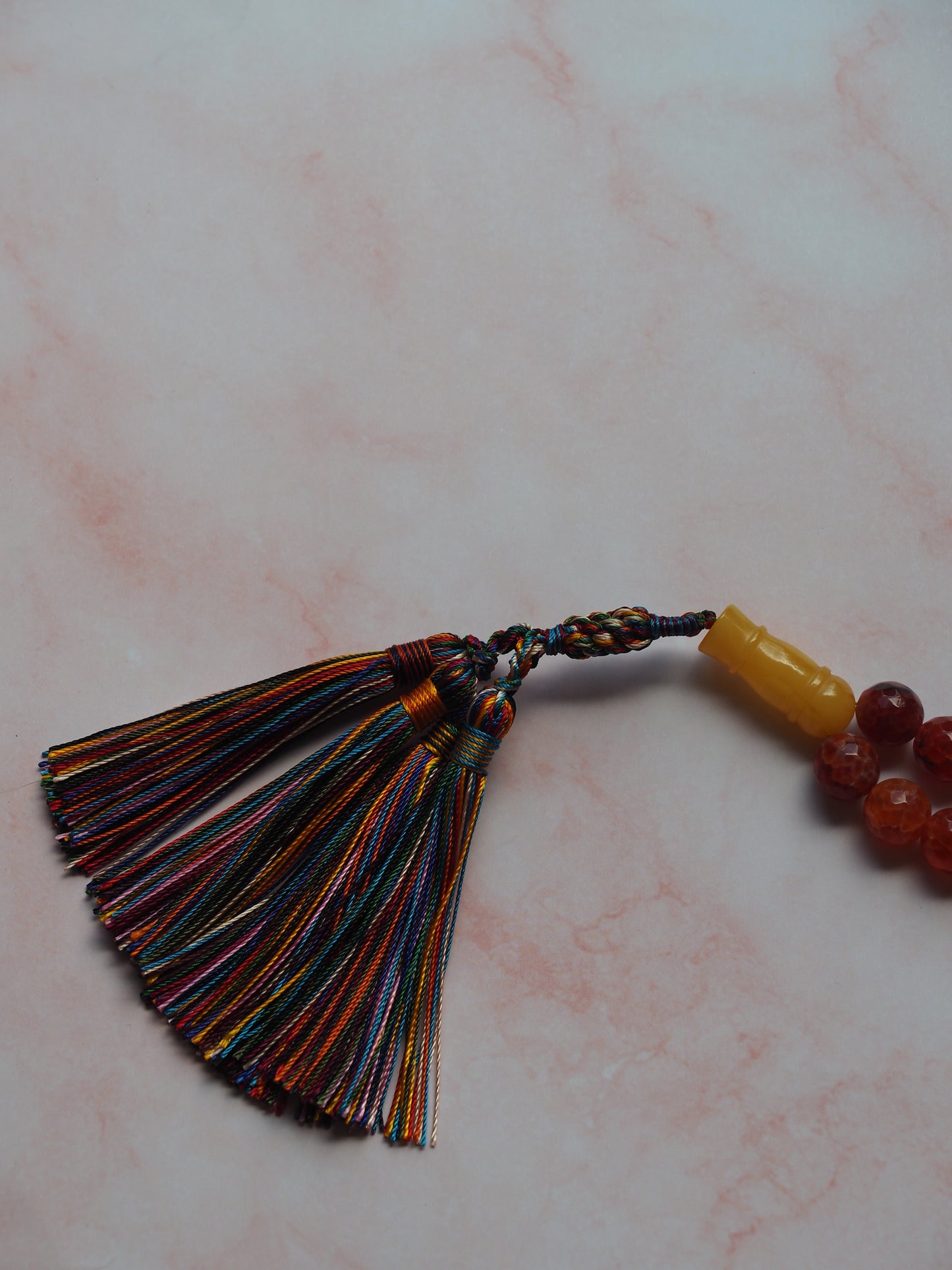 Red Frosted Carnelian and Honey Amber Tasbih 33 Beads 50g