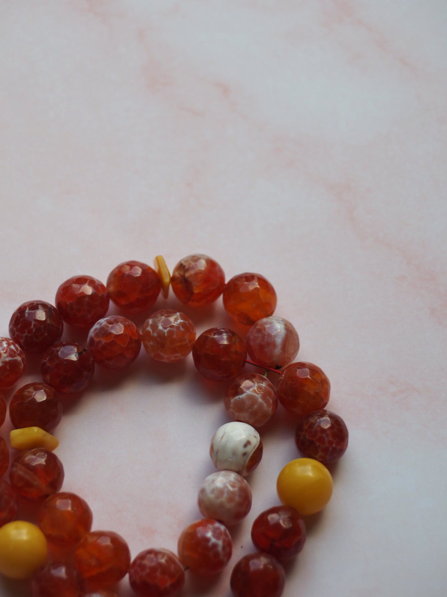 Red Frosted Carnelian and Honey Amber Tasbih 33 Beads 50g
