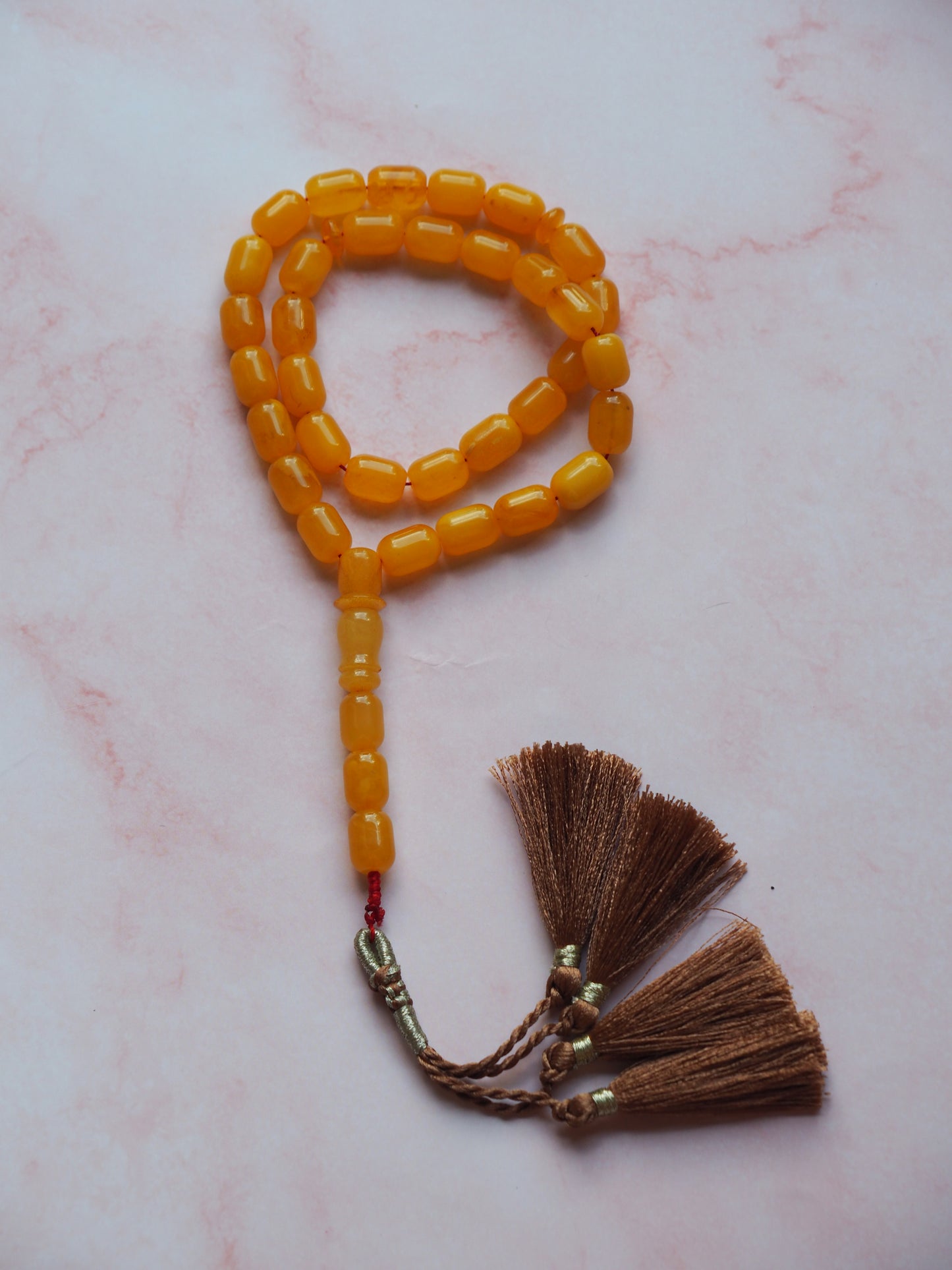 Natural Butterscotch Baltic Amber Barrel Shape Rosary 33 Beads + 3 spare