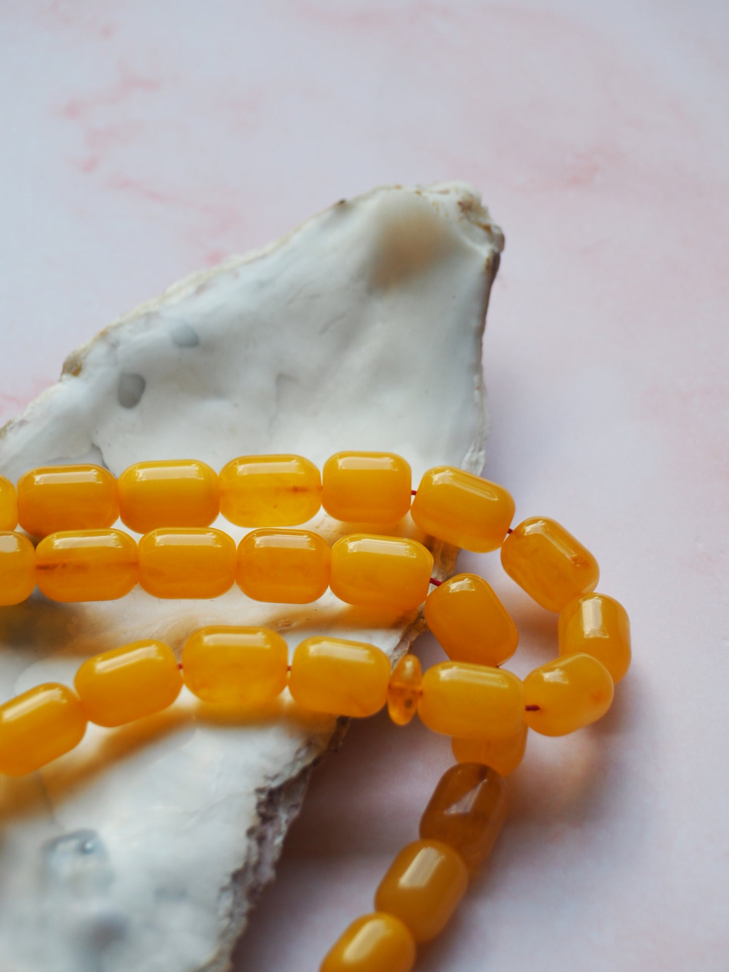 Natural Butterscotch Baltic Amber Barrel Shape Rosary 33 Beads + 3 spare