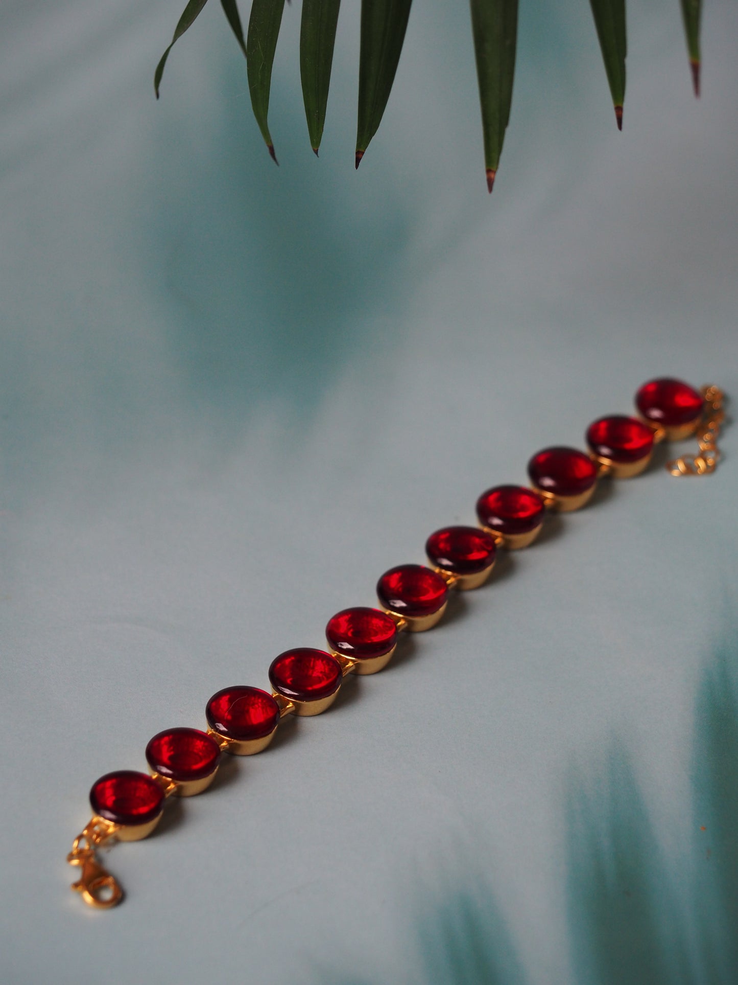 Big Round Blood/ Red Amber Bracelet in Gold Plated Silver
