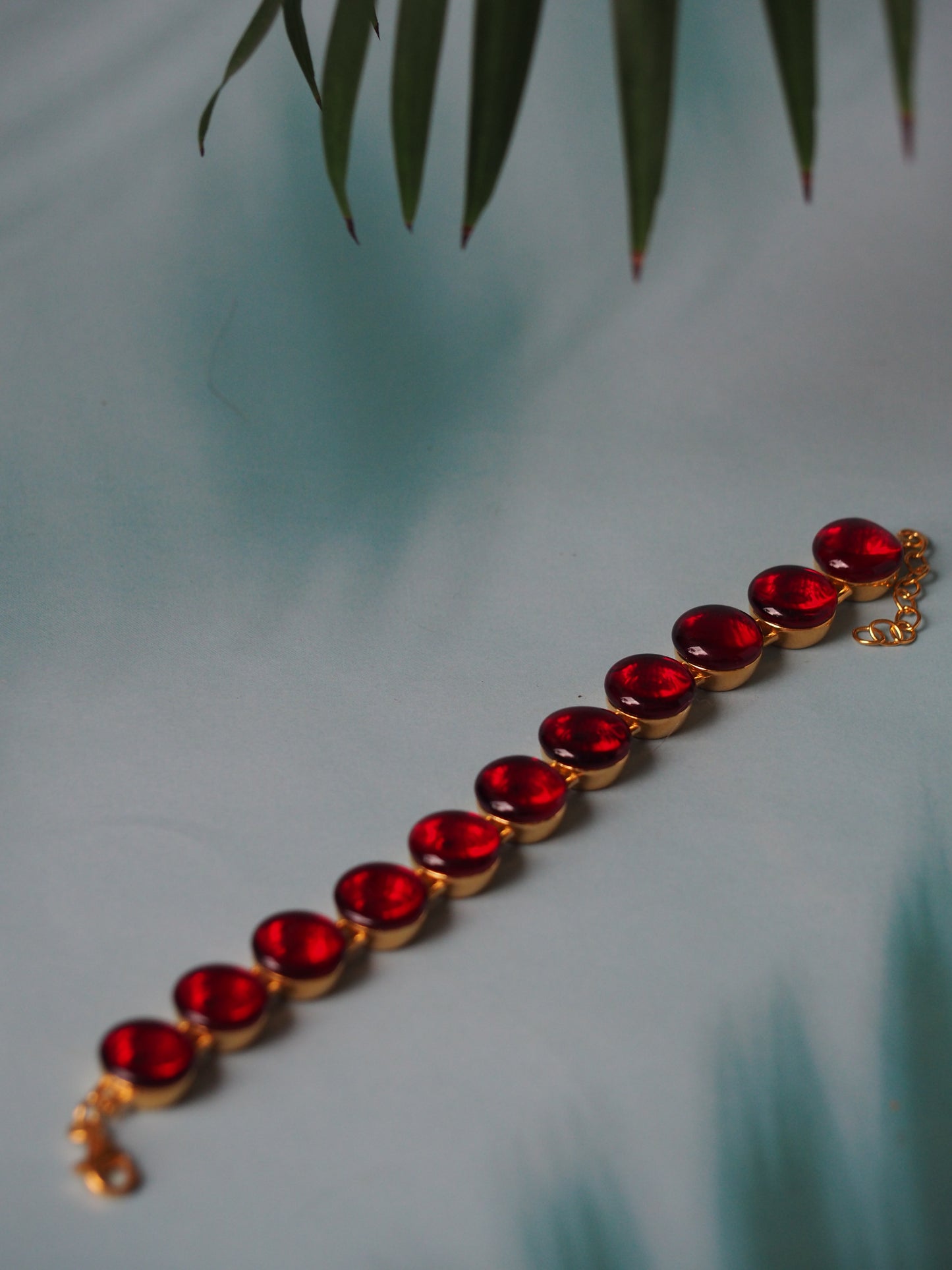 Big Round Blood/ Red Amber Bracelet in Gold Plated Silver