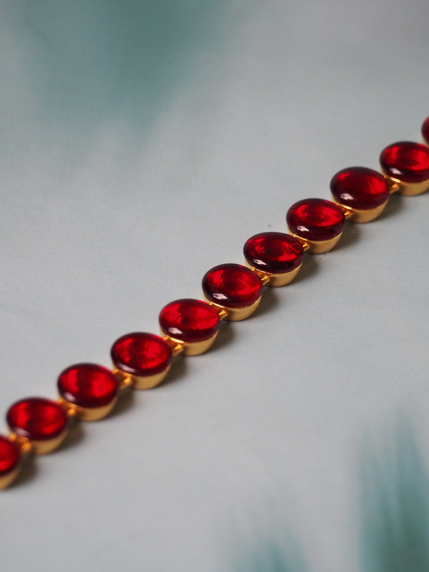 Big Round Blood/ Red Amber Bracelet in Gold Plated Silver