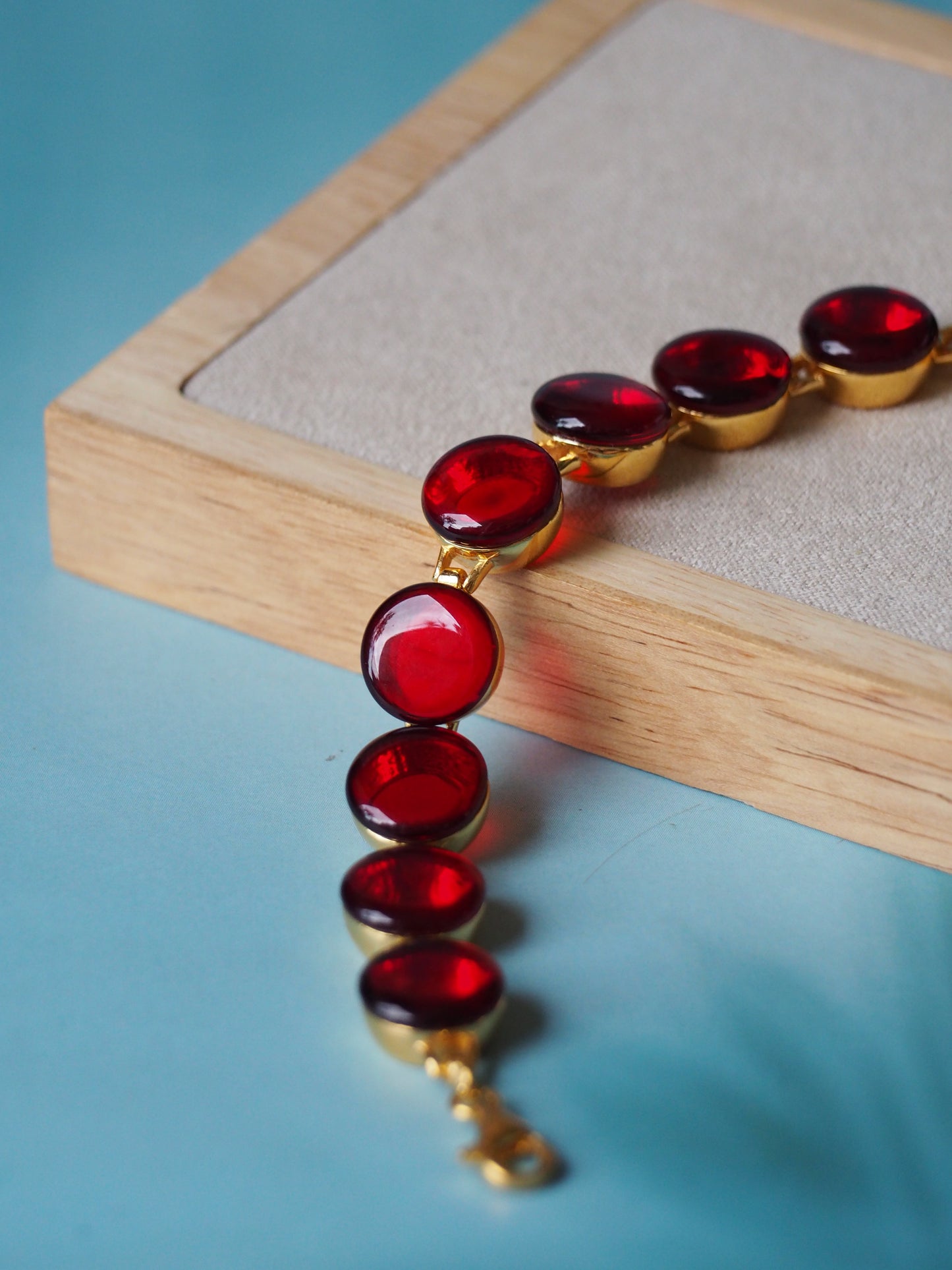 Big Round Blood/ Red Amber Bracelet in Gold Plated Silver