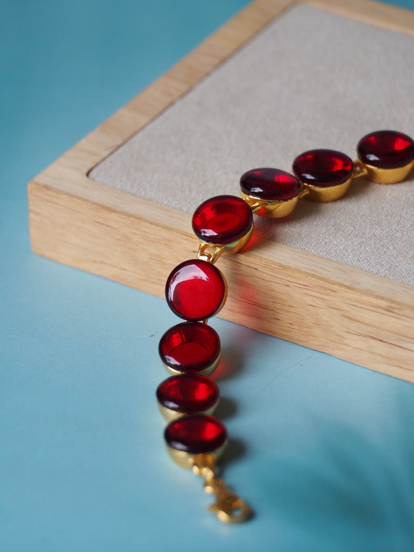 Big Round Blood/ Red Amber Bracelet in Gold Plated Silver