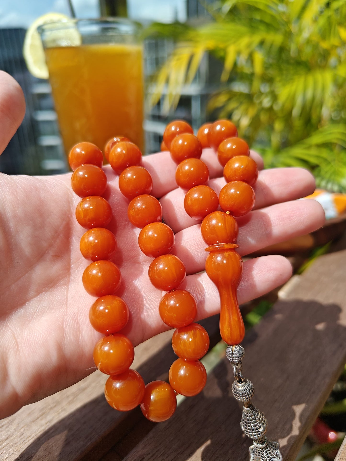 Antique Orange Bakelite Tasbih in Glitter Tone 47 Beads
