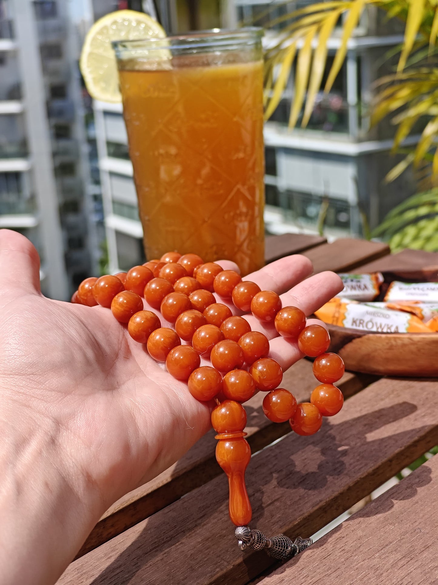Antique Orange Bakelite Tasbih in Glitter Tone 47 Beads