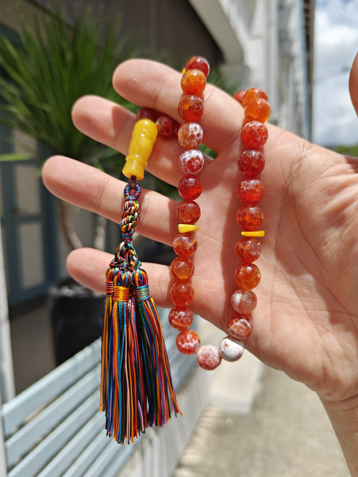 Red Frosted Carnelian and Honey Amber Tasbih 33 Beads 50g