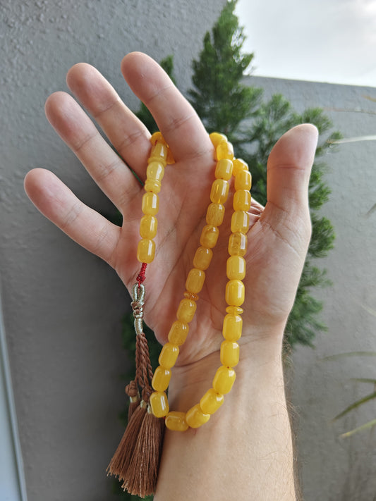 Natural Butterscotch Baltic Amber Barrel Shape Rosary 33 Beads + 3 spare