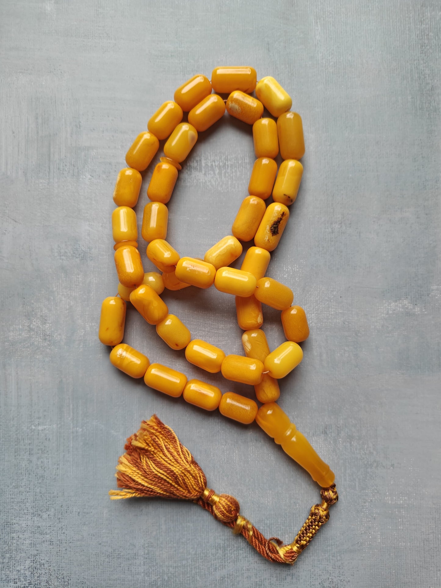 Vintage Natural Aged Barrel Shaped Honey Amber Rosary 41 Beads