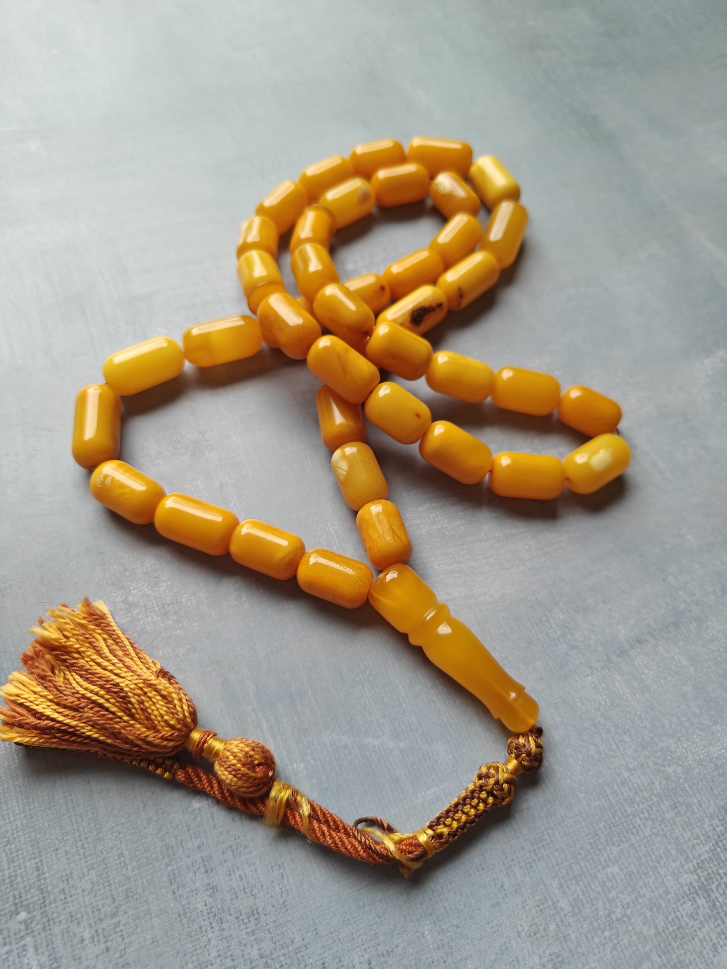 Vintage Natural Aged Barrel Shaped Honey Amber Rosary 41 Beads