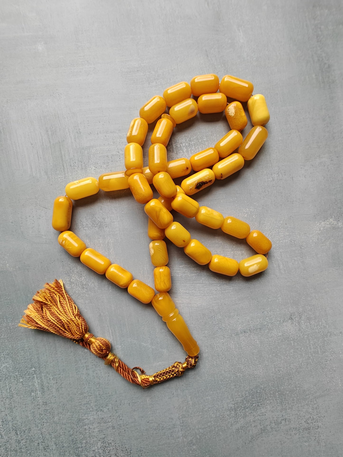 Vintage Natural Aged Barrel Shaped Honey Amber Rosary 41 Beads