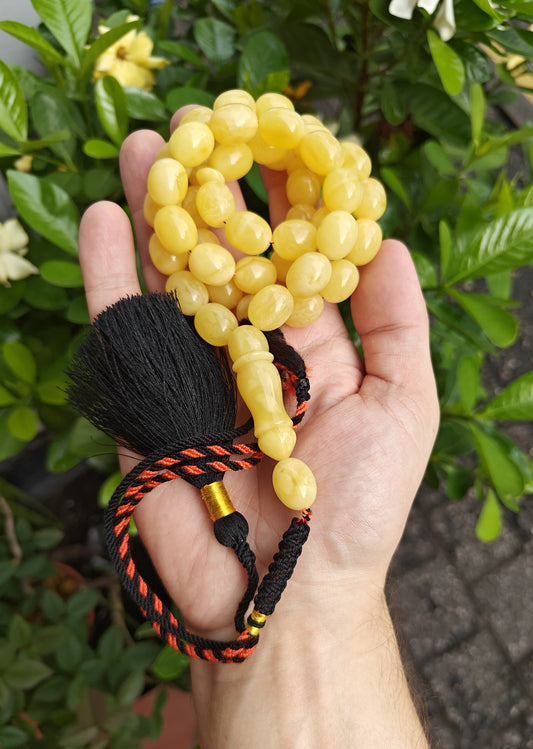 Olive Shape Cloudy Butterscotch Amber Rosary 45 Beads