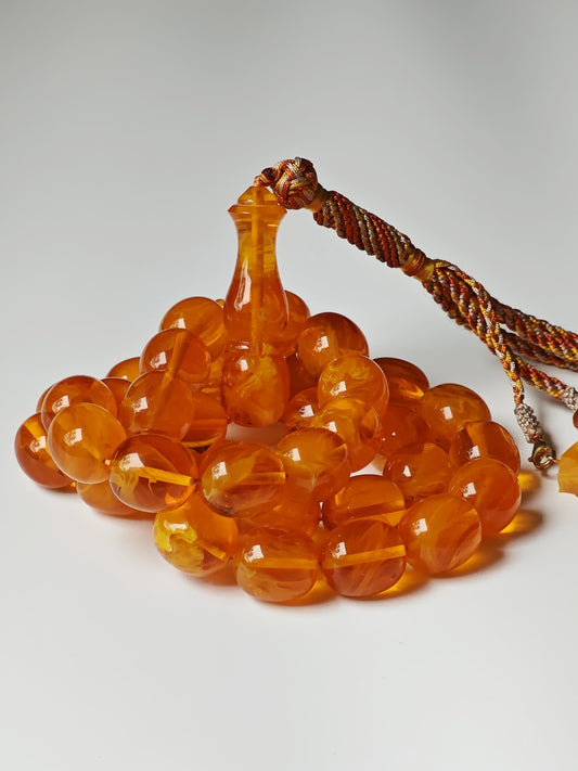 Rare Orange Catalin Bakelite Olive Shape Rosary 35 Beads