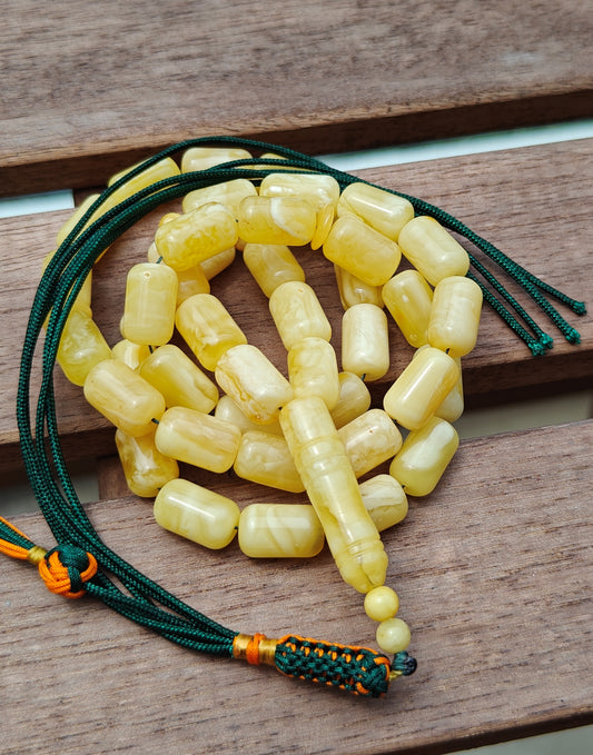 Natural Tiger Barrel Shape Amber Rosary 42 Beads