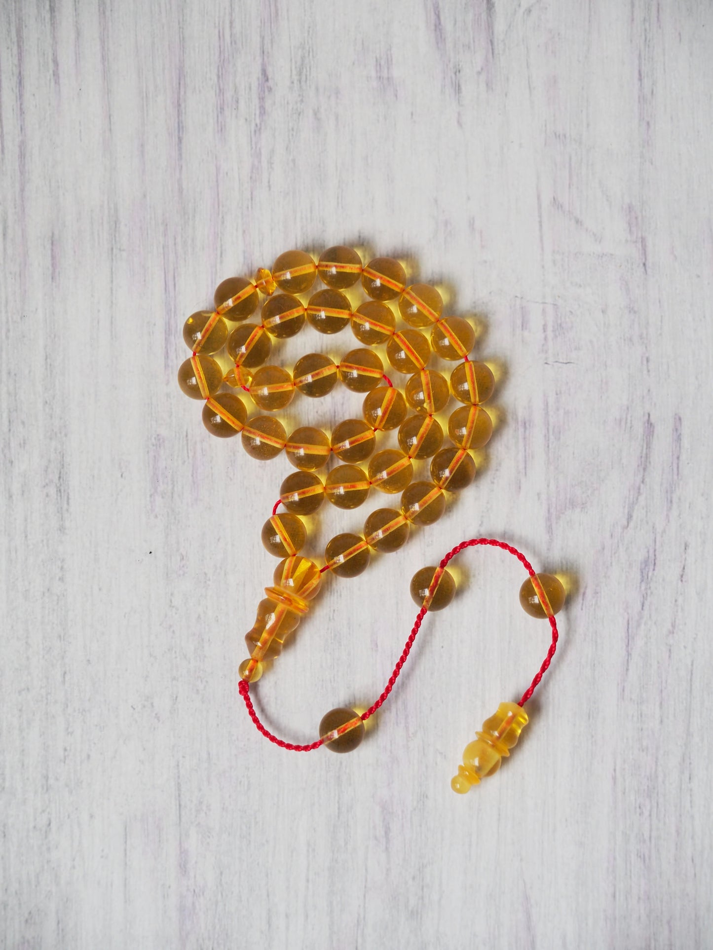 Micro Pocket Size Natural Citron Amber Rosary 33 Beads