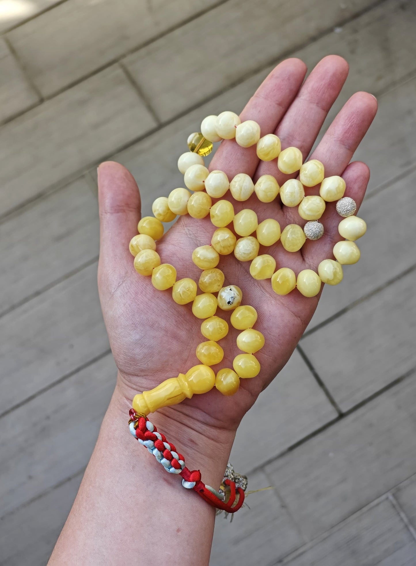 Royal White and Butterscotch Natural Amber Tasbih 45 Istanbul Shape Beads