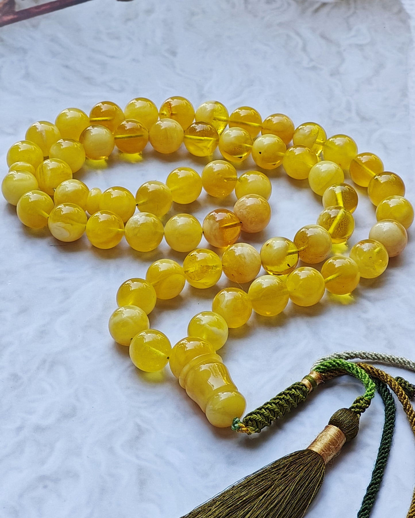 Large Natural Amber Tasbih with Multiple Color Patterns 82g 55 Beads