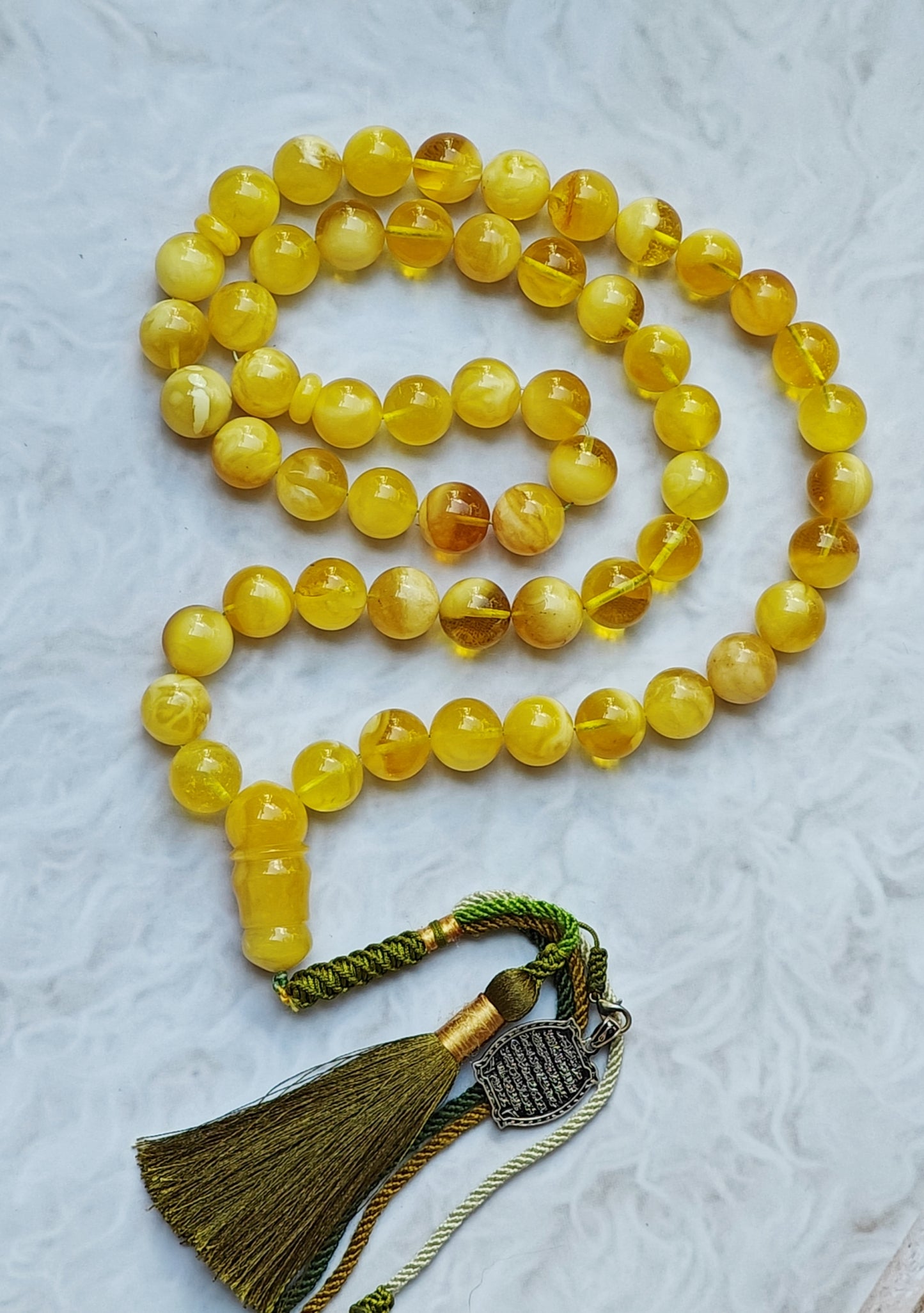 Large Natural Amber Tasbih with Multiple Color Patterns 82g 55 Beads