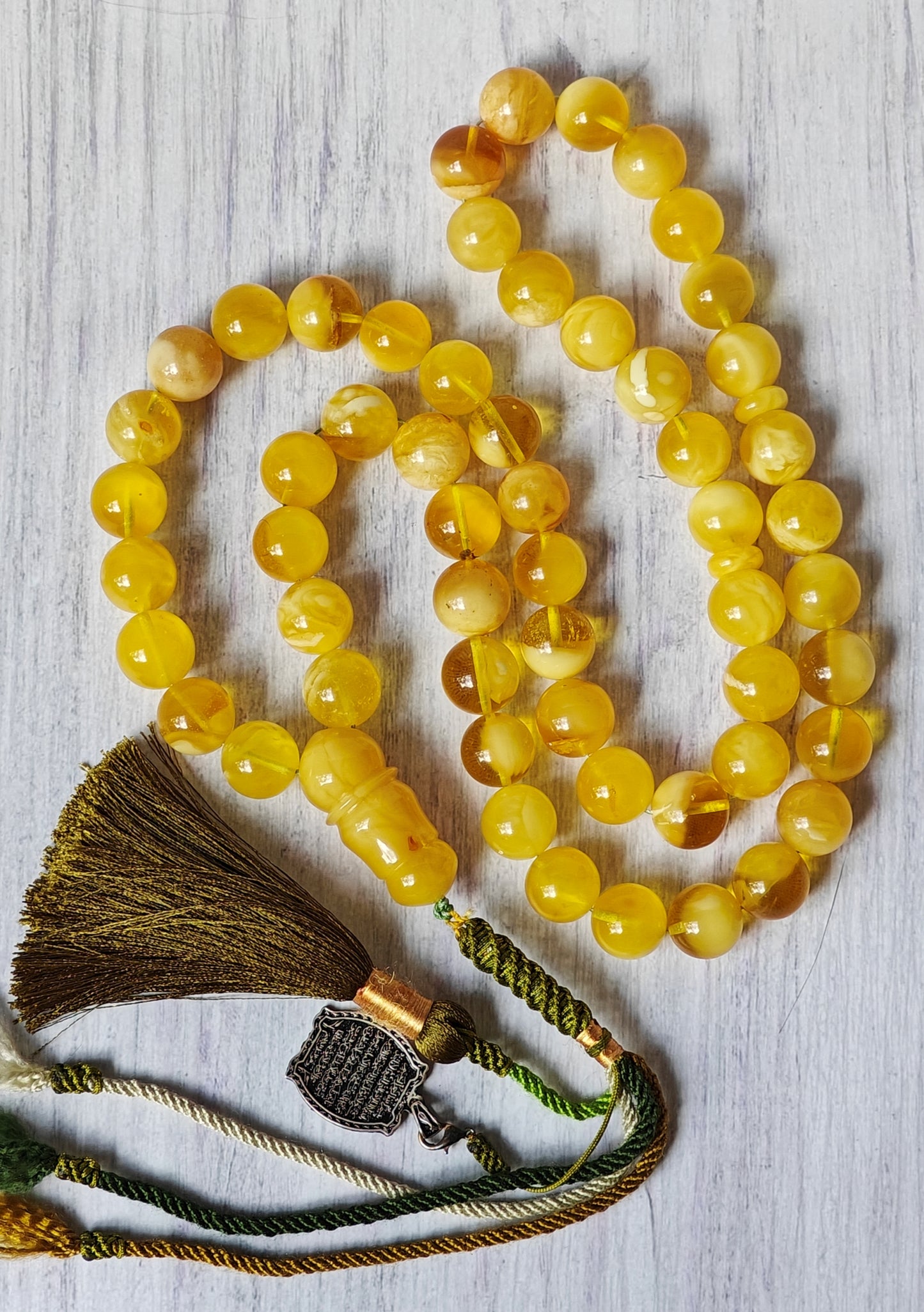 Large Natural Amber Tasbih with Multiple Color Patterns 82g 55 Beads
