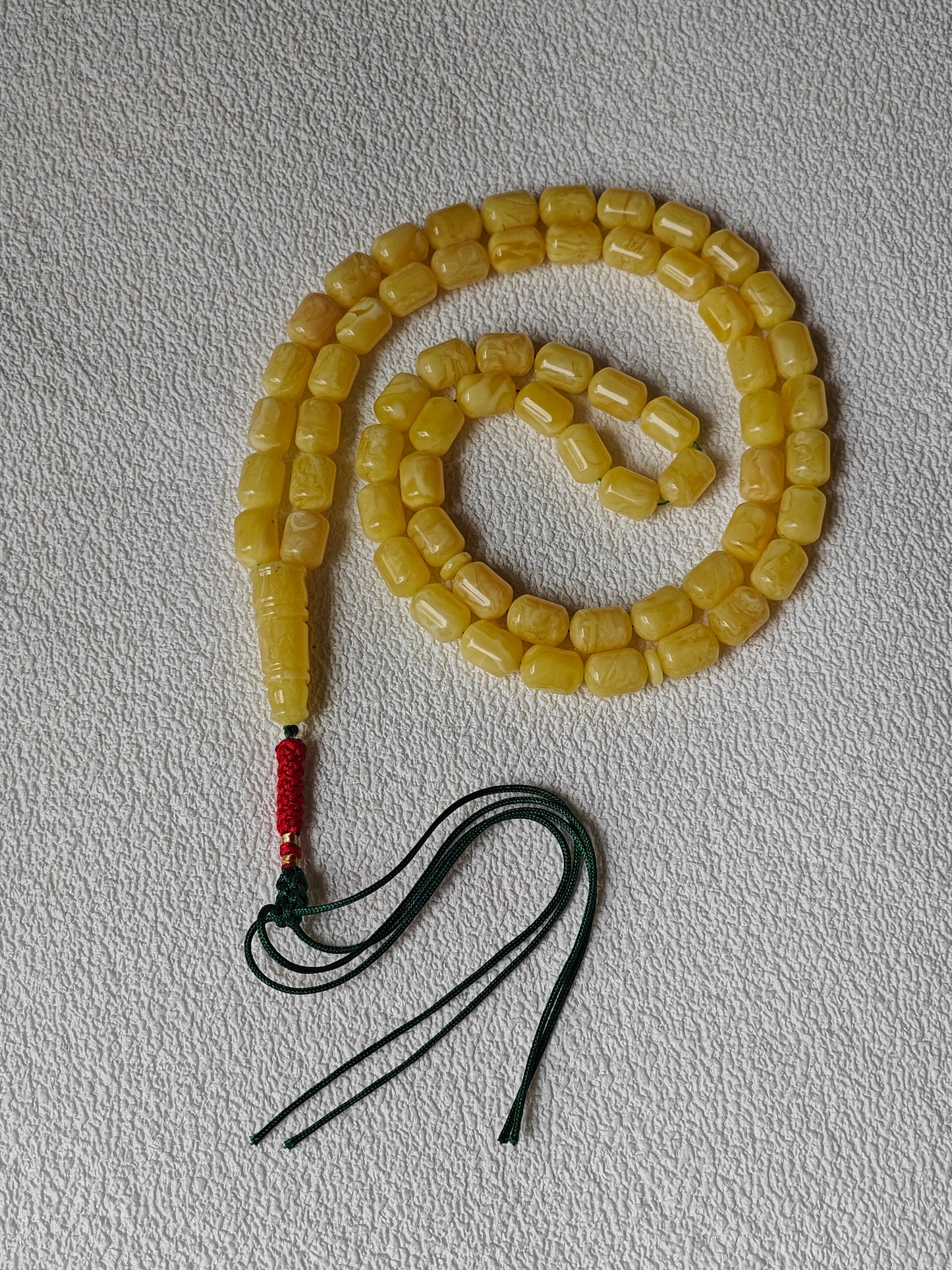 Barrel Shape Natural Milk with Tiger Beads Amber Rosary 63 beads