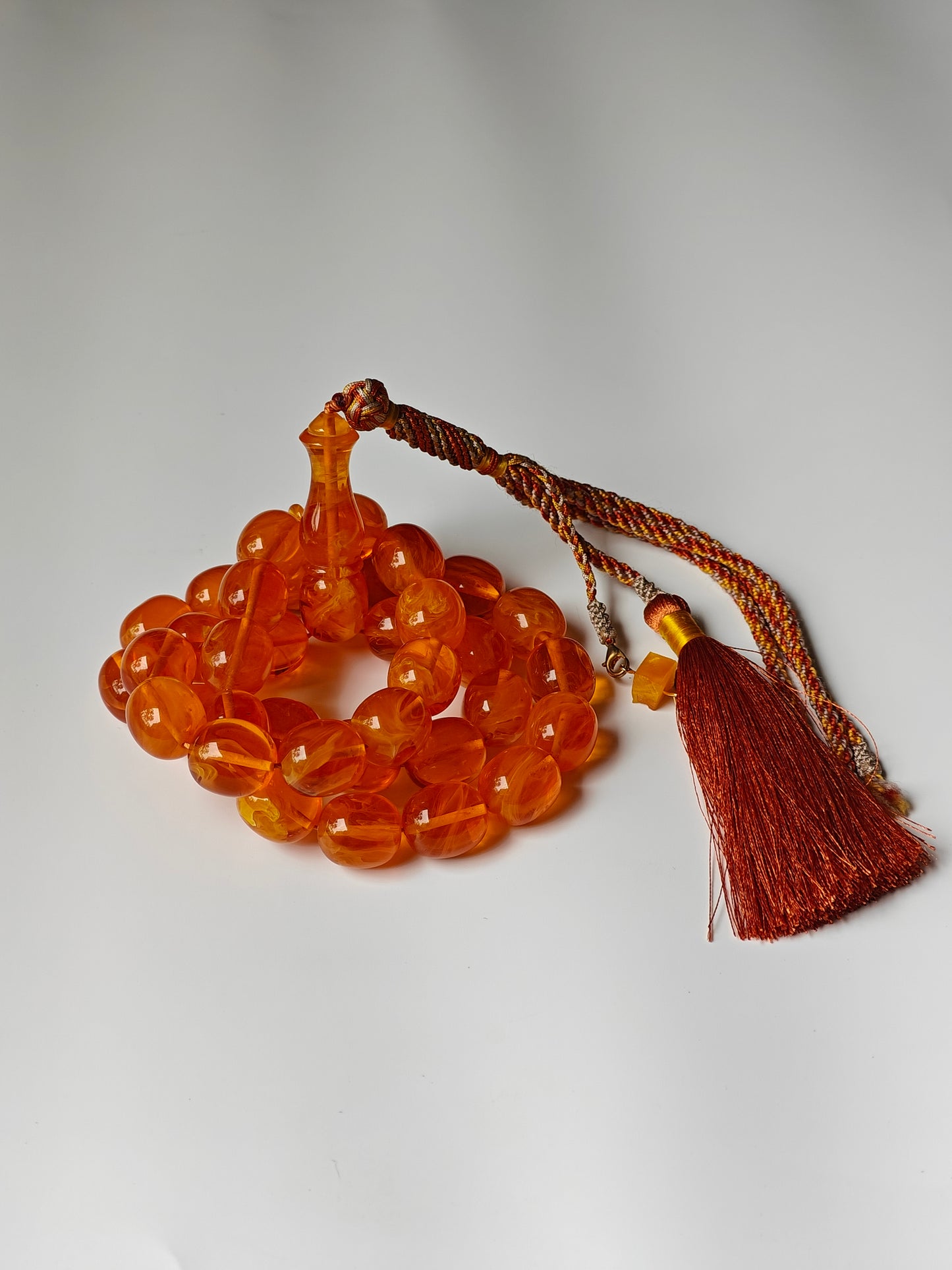 Rare Orange Catalin Bakelite Olive Shape Rosary 35 Beads