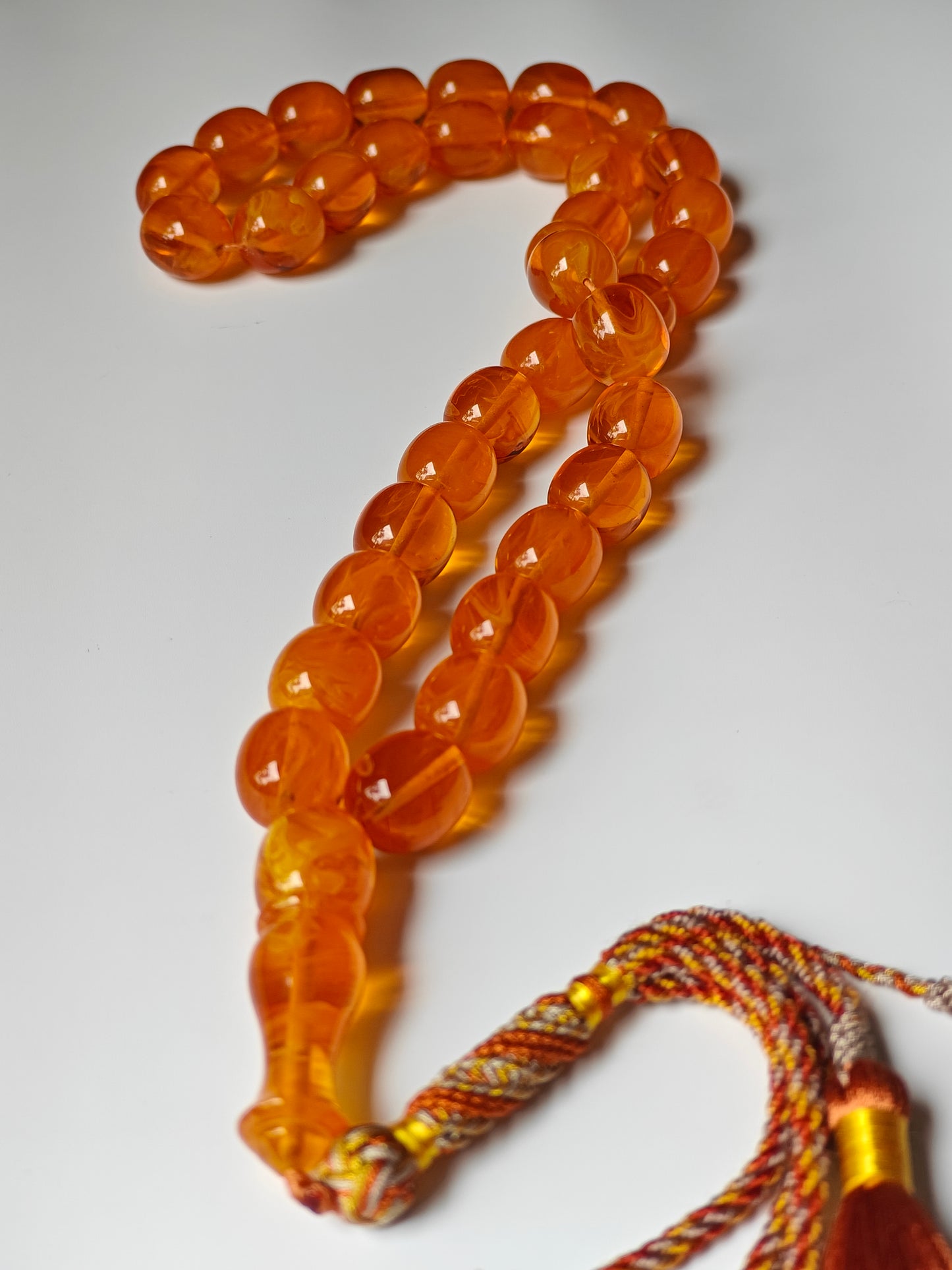 Rare Orange Catalin Bakelite Olive Shape Rosary 35 Beads