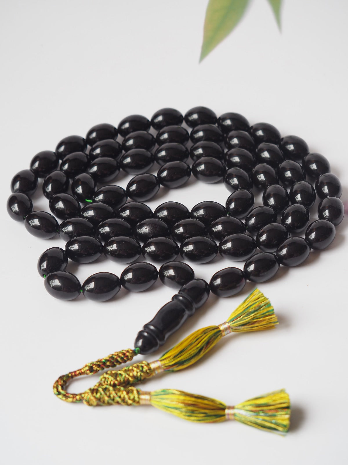 Unique and Extremely Rare Antique Black Melted German Amber Tasbih From 1980s Iraq | 66 Olive Beads | 150g