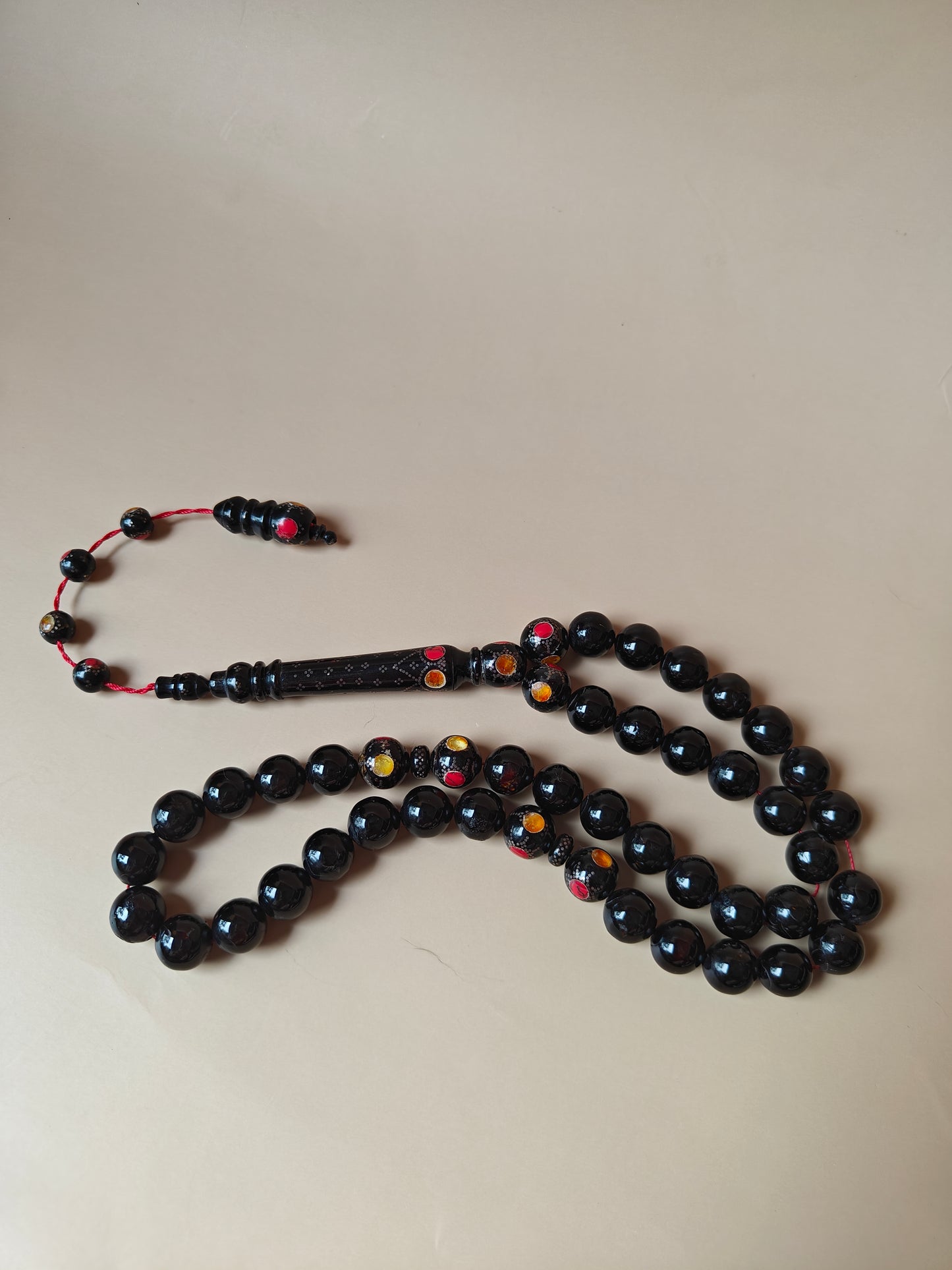 Red Sea Black Coral Rosary With Engraved Beads