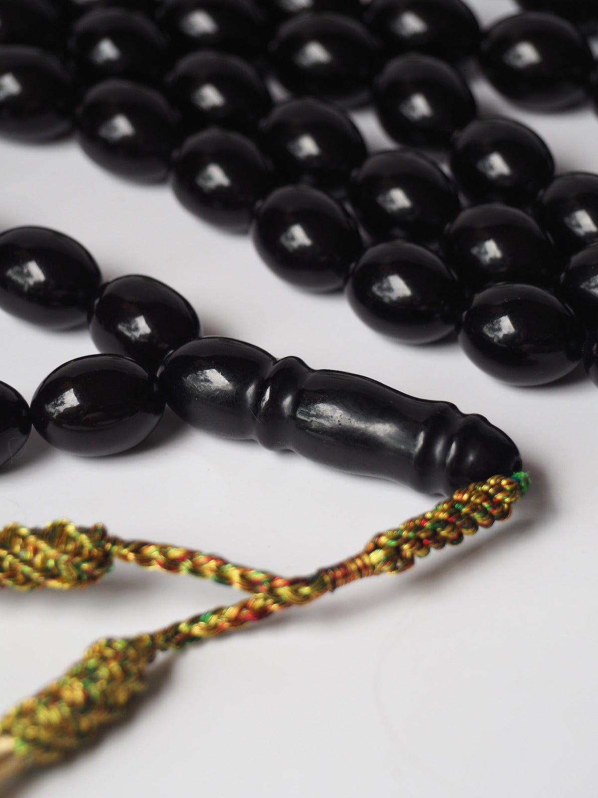 Unique and Extremely Rare Antique Black Melted German Amber Tasbih From 1980s Iraq | 66 Olive Beads | 150g
