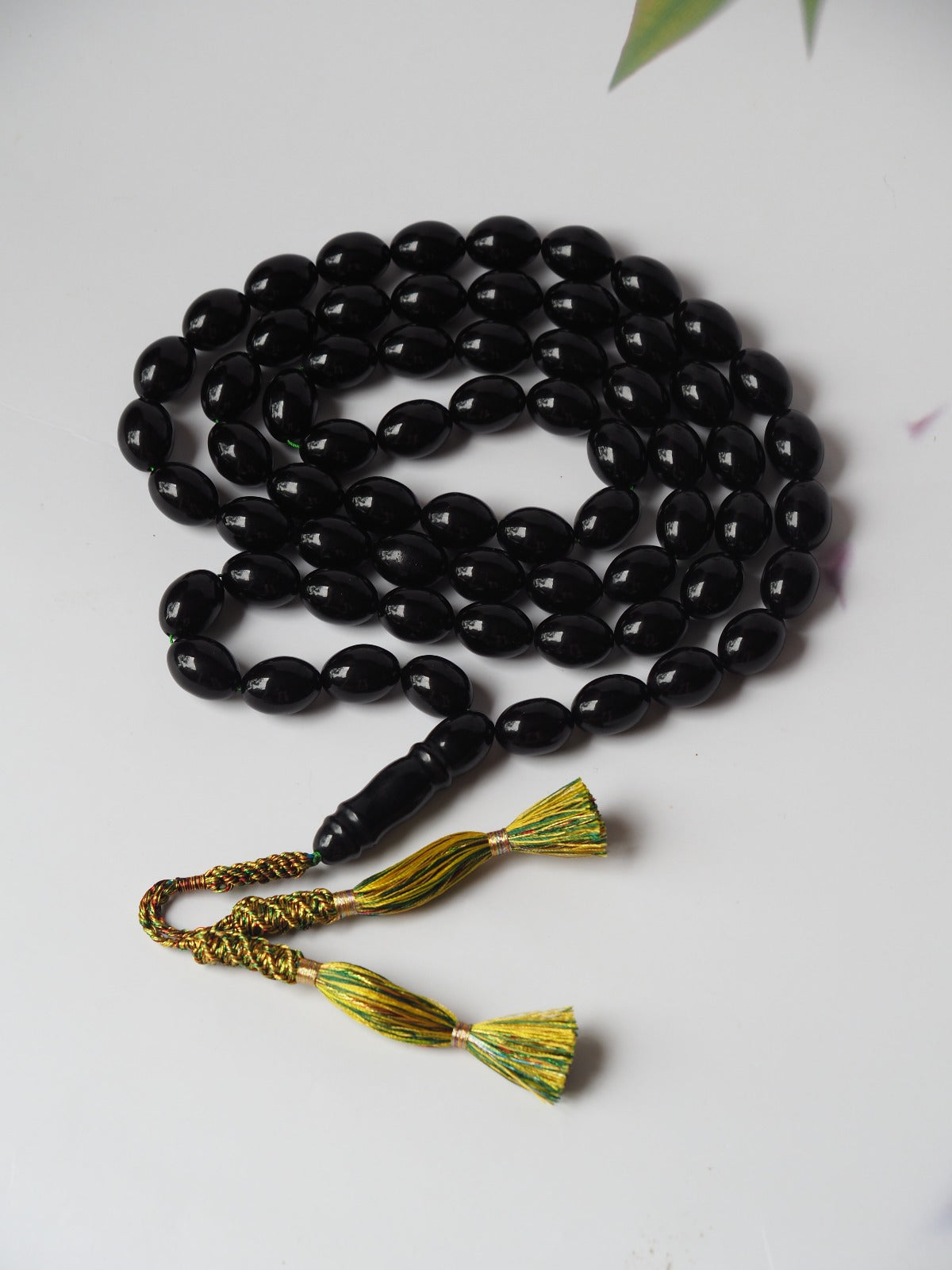 Unique and Extremely Rare Antique Black Melted German Amber Tasbih From 1980s Iraq | 66 Olive Beads | 150g