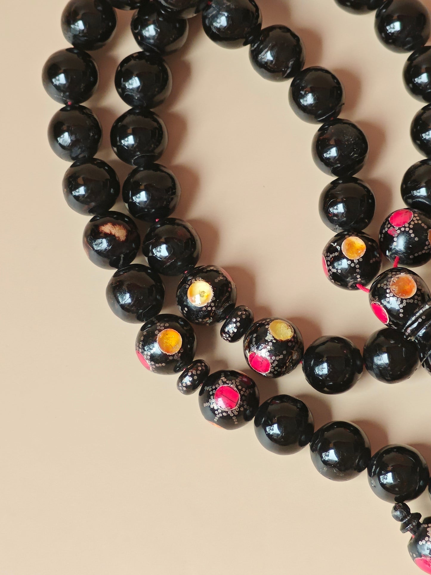 Red Sea Black Coral Rosary With Engraved Beads