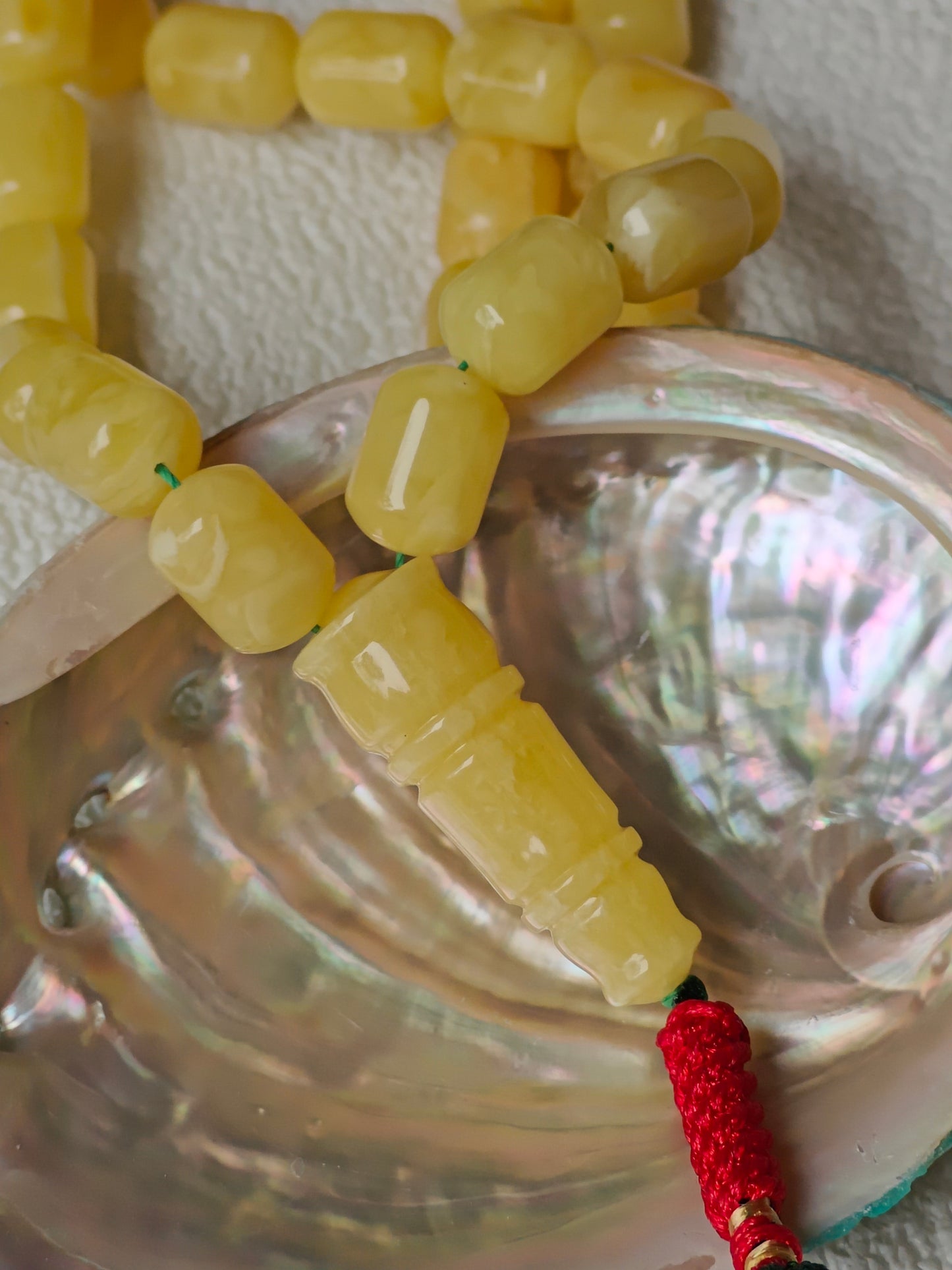 Barrel Shape Natural Milk with Tiger Beads Amber Rosary 63 beads