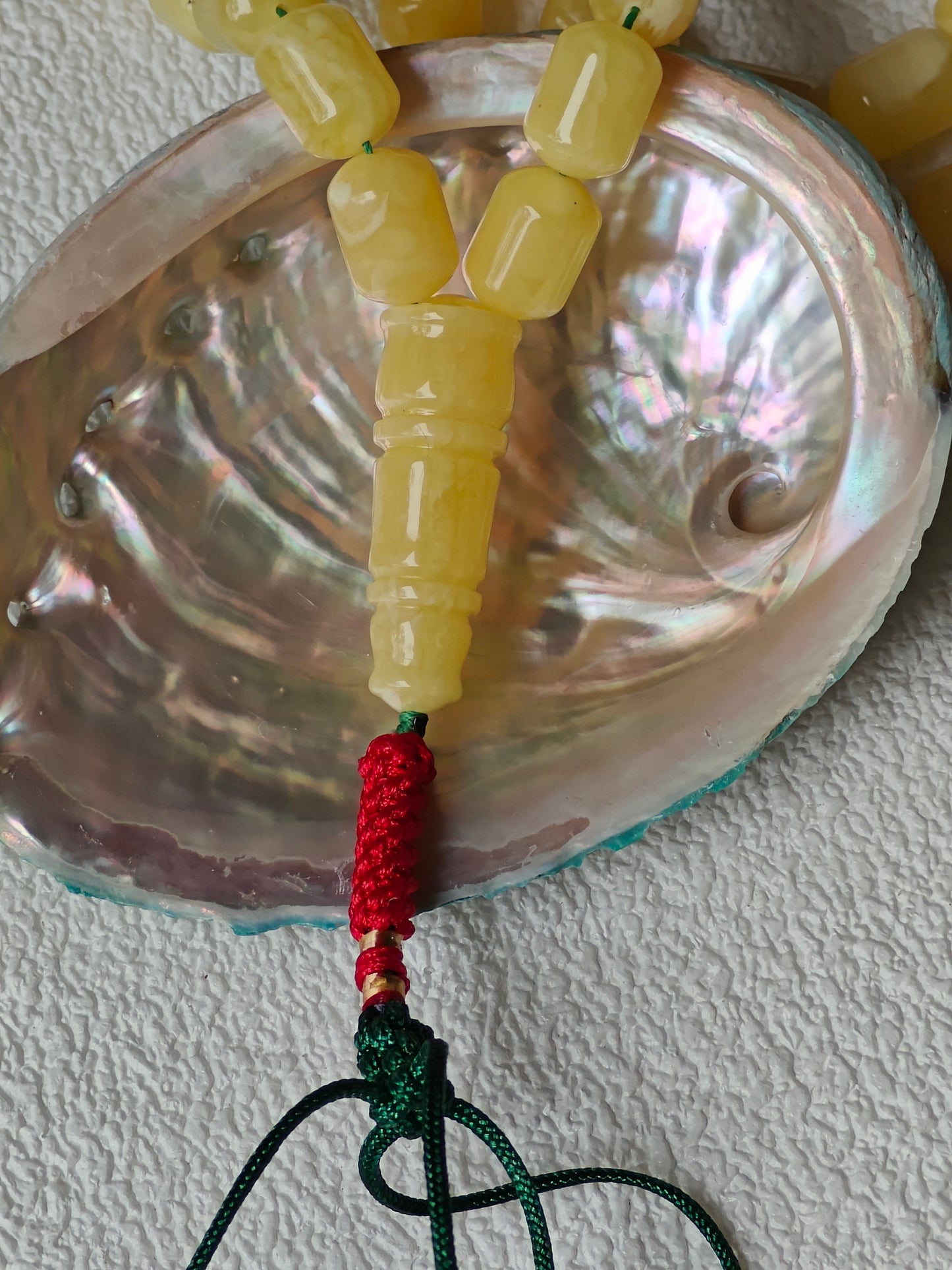 Barrel Shape Natural Milk with Tiger Beads Amber Rosary 63 beads