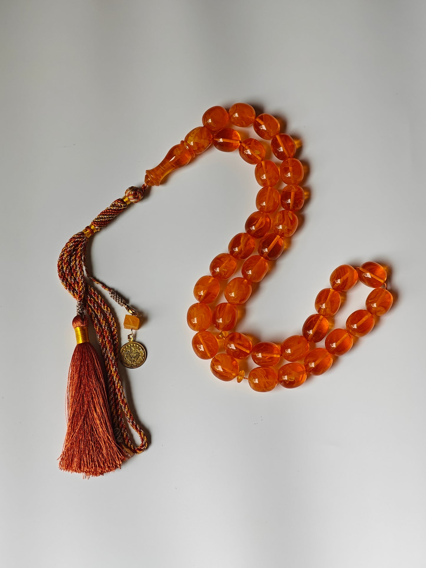 Rare Orange Catalin Bakelite Olive Shape Rosary 35 Beads