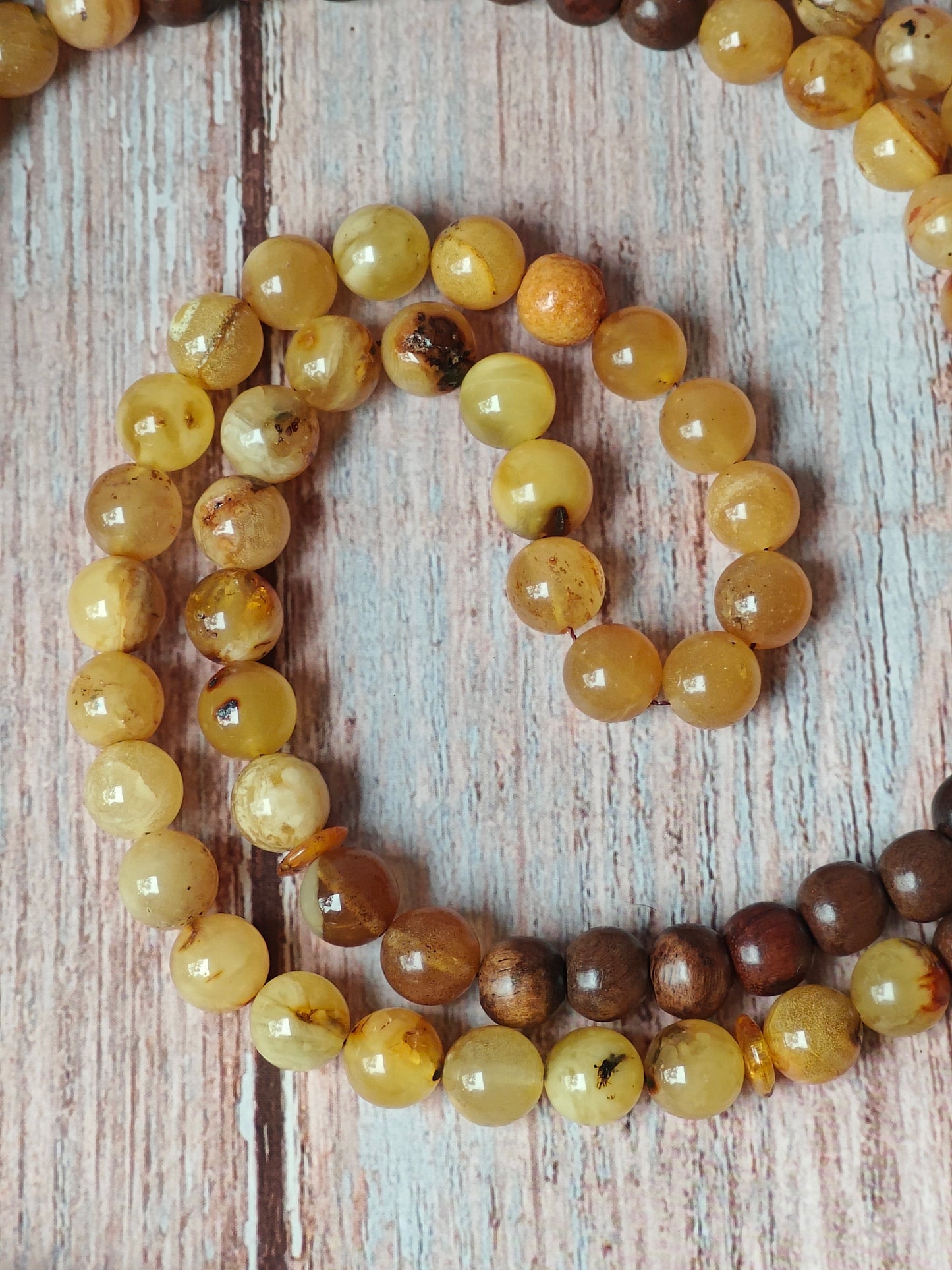 Marbled Amber and Kokka Wood Tasbih 99 Beads 9.5-10 mm