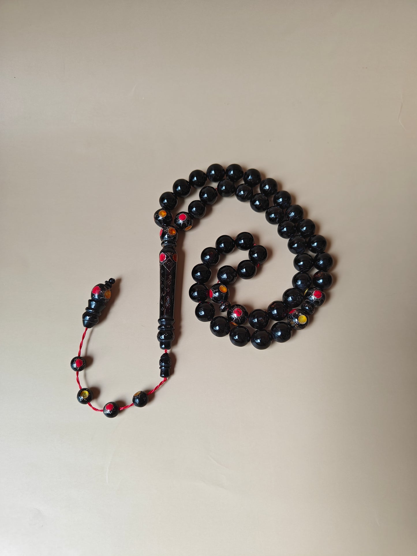 Red Sea Black Coral Rosary With Engraved Beads