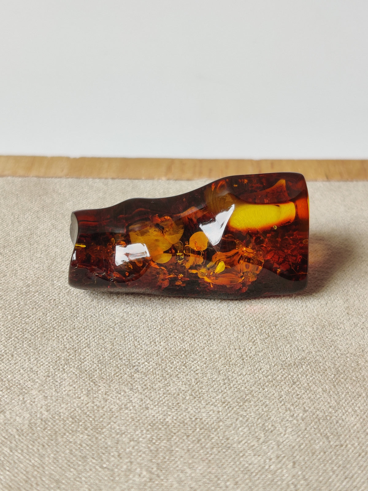 Dark Citron Irregular Raw Natural Amber Piece | Air Bubbles | Unpolished Bottom