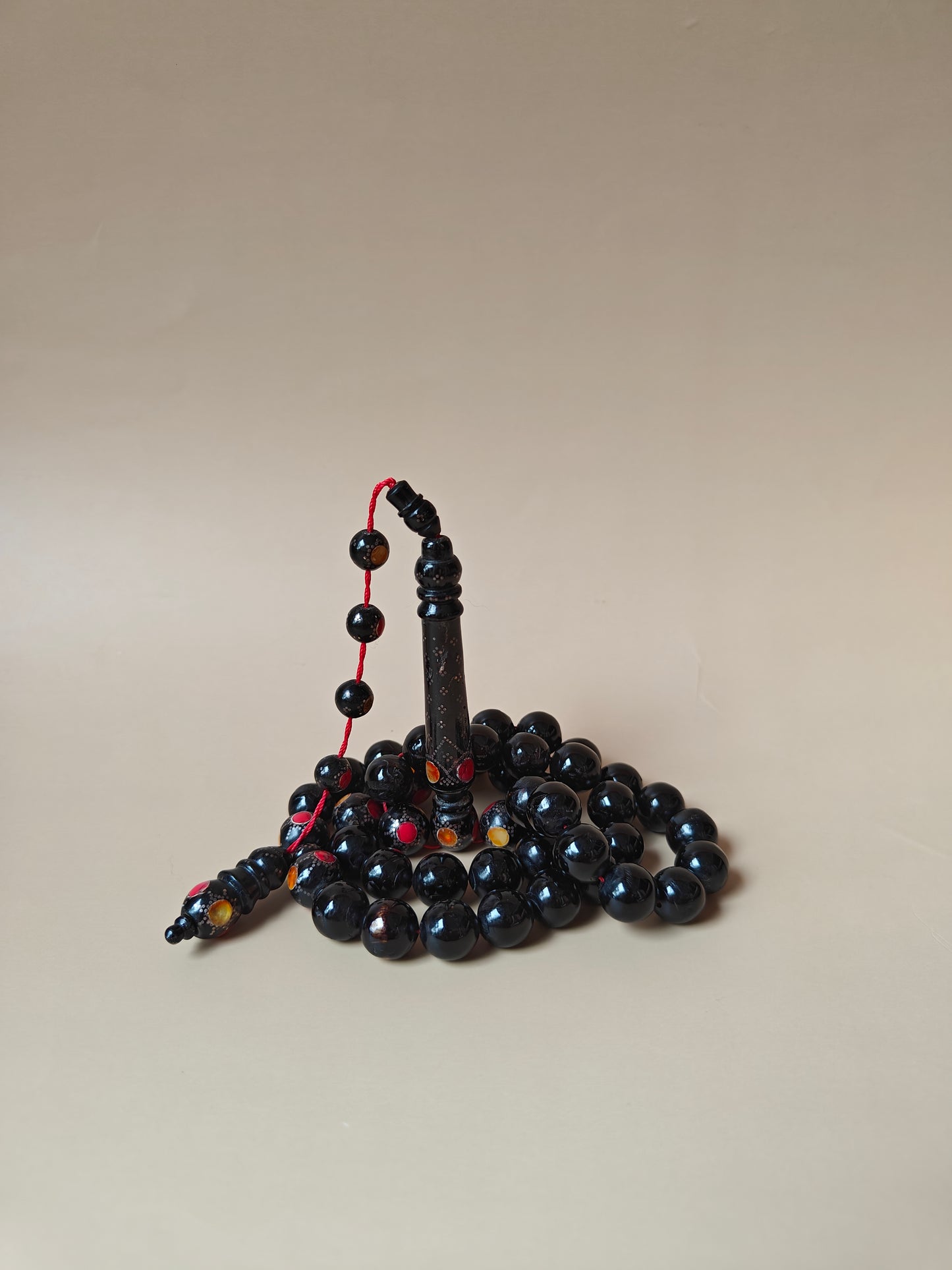 Red Sea Black Coral Rosary With Engraved Beads