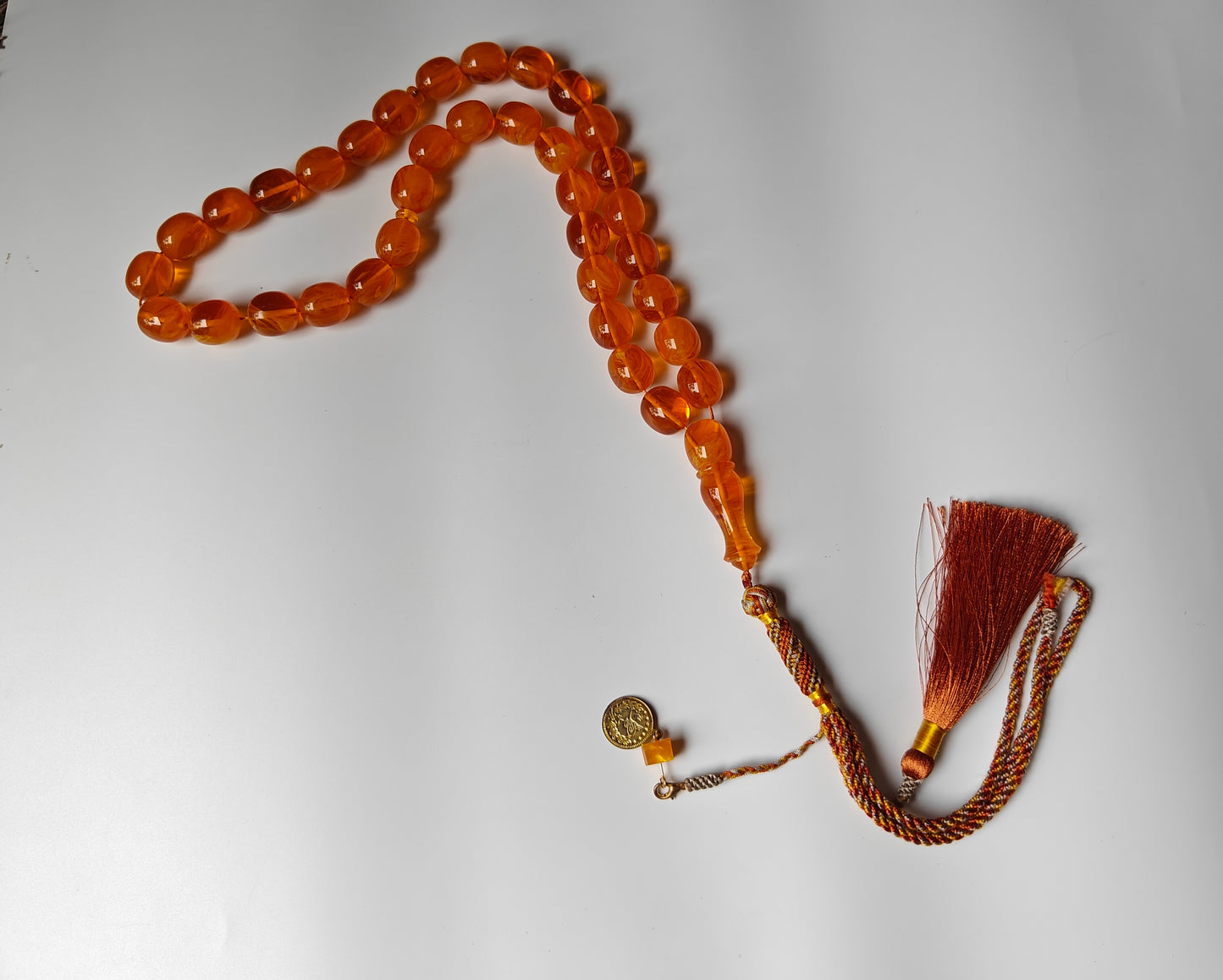Rare Orange Catalin Bakelite Olive Shape Rosary 35 Beads