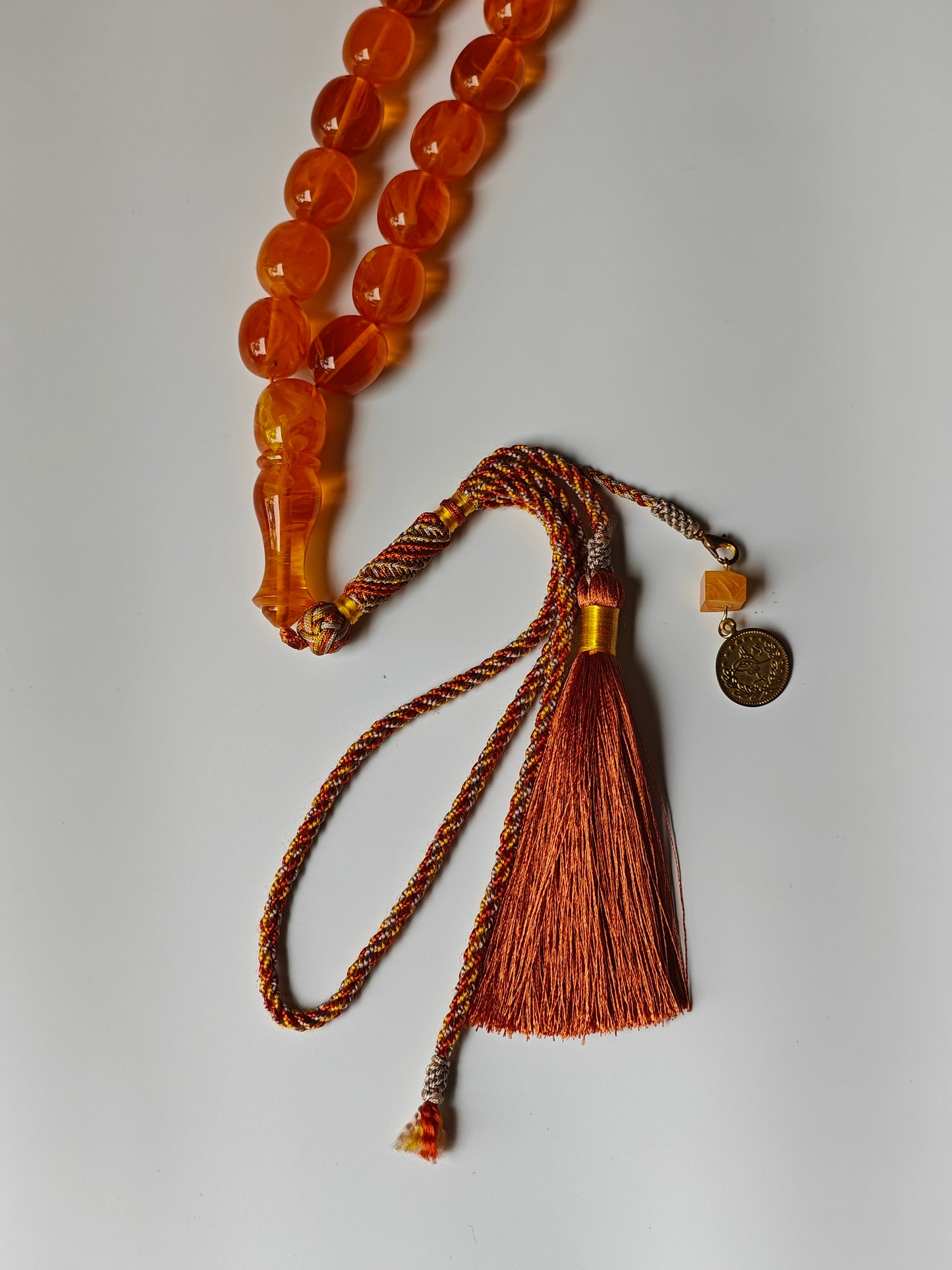 Rare Orange Catalin Bakelite Olive Shape Rosary 35 Beads