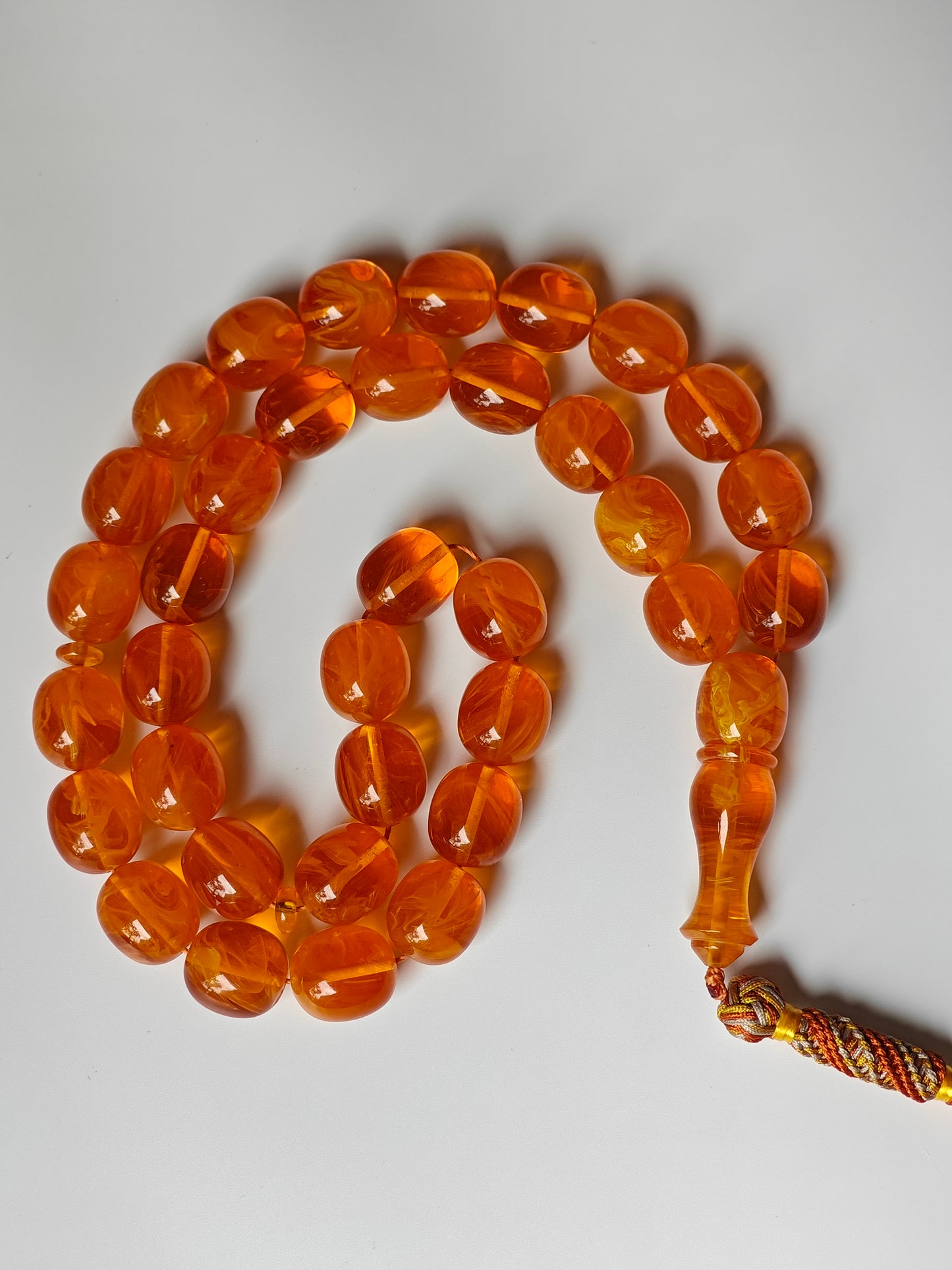 Rare Orange Catalin Bakelite Olive Shape Rosary 35 Beads