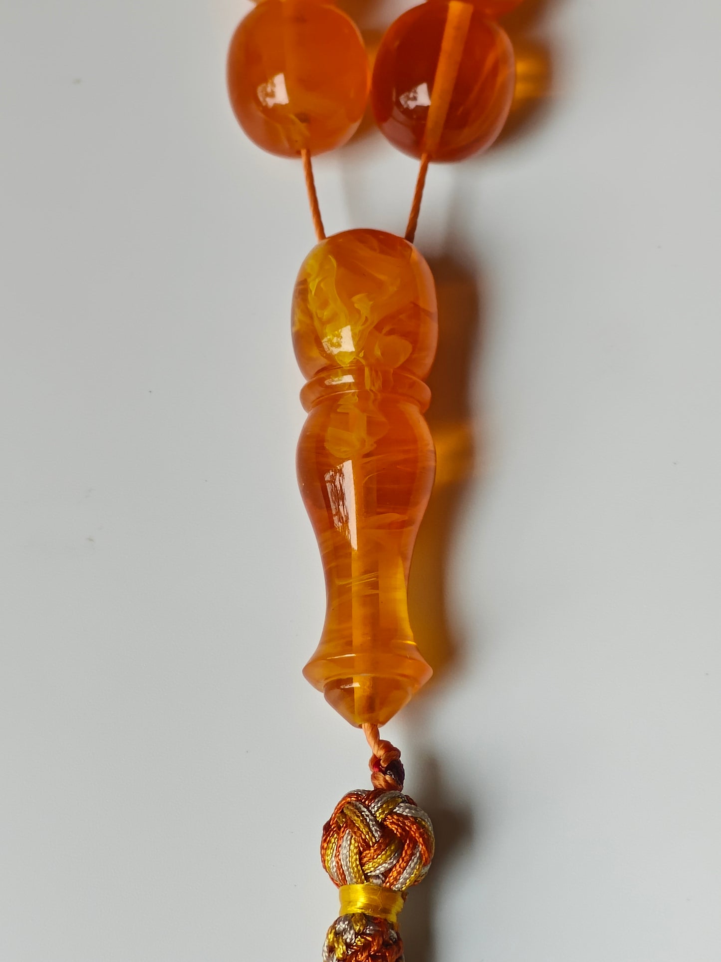 Rare Orange Catalin Bakelite Olive Shape Rosary 35 Beads