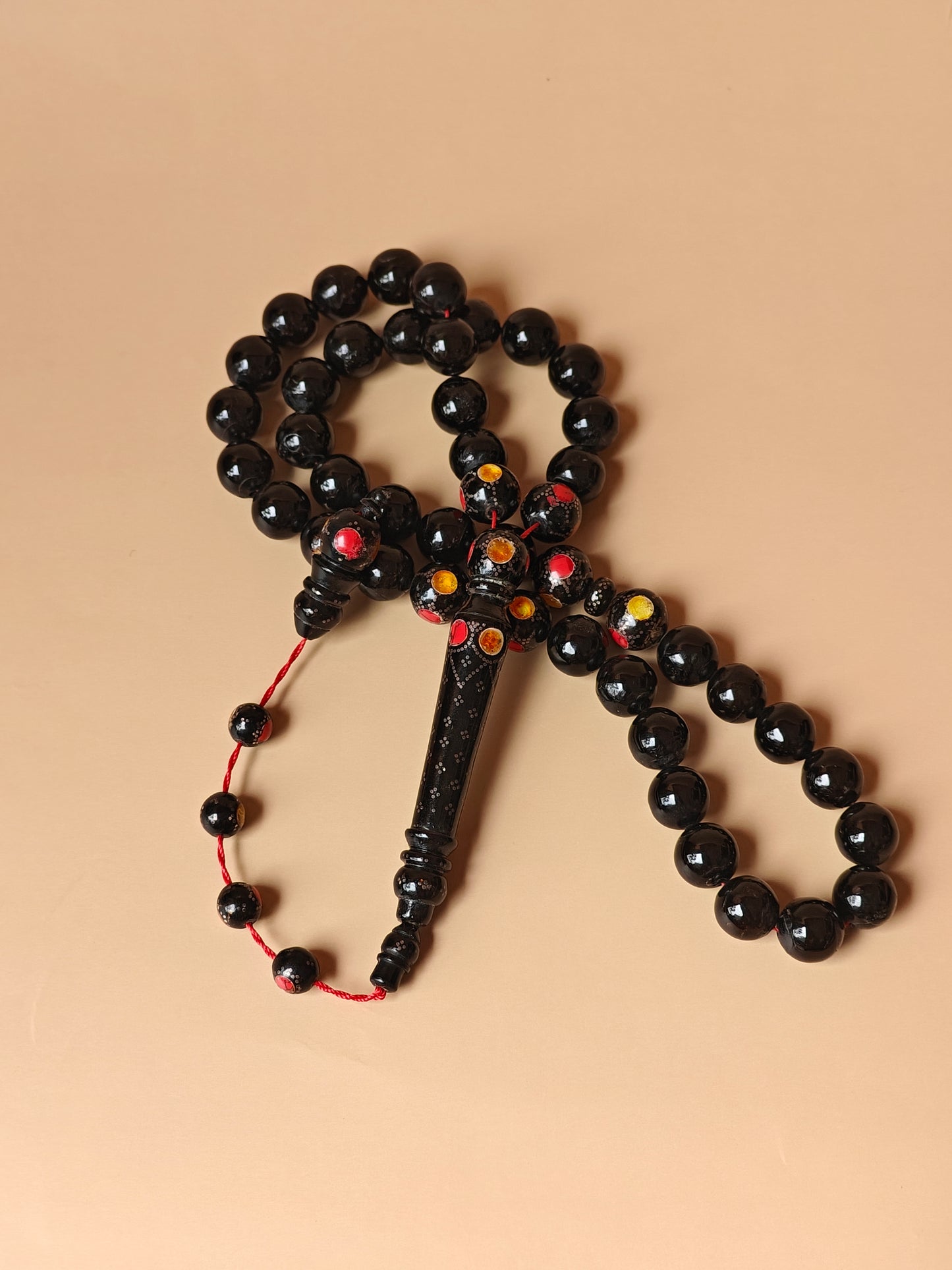 Red Sea Black Coral Rosary With Engraved Beads