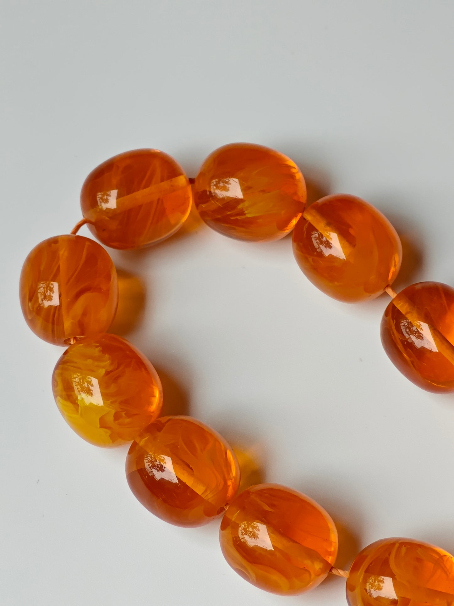 Rare Orange Catalin Bakelite Olive Shape Rosary 35 Beads
