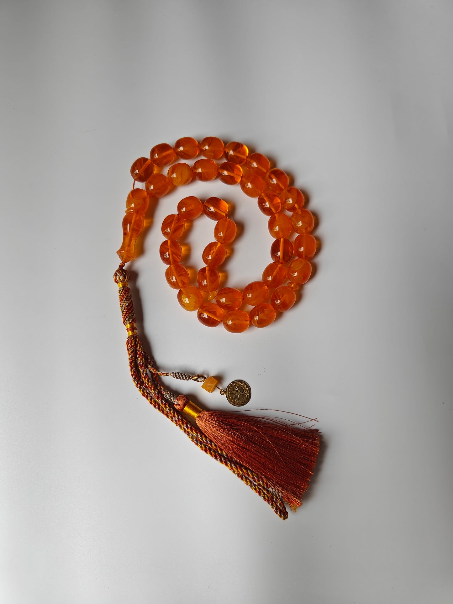 Rare Orange Catalin Bakelite Olive Shape Rosary 35 Beads