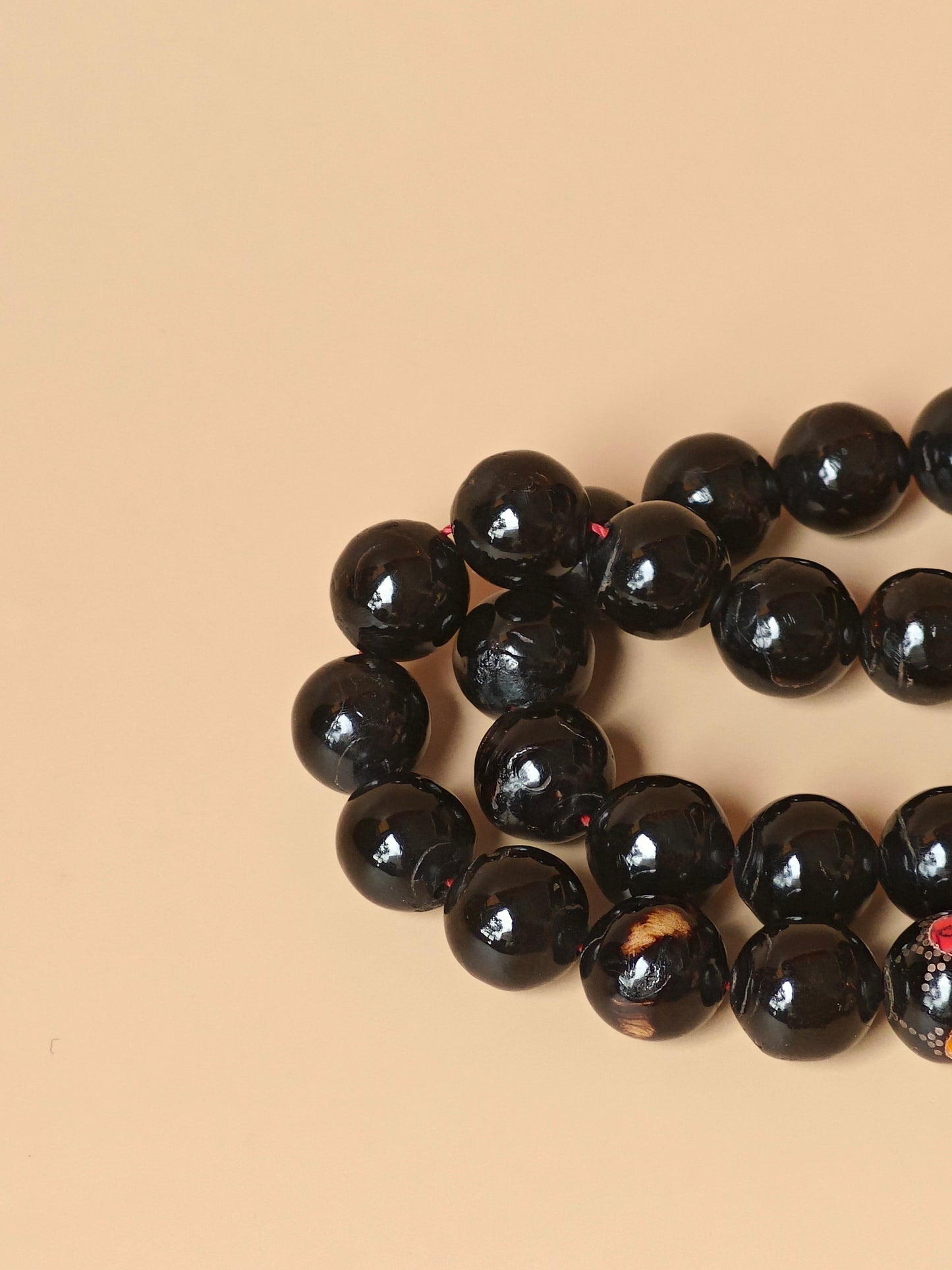 Red Sea Black Coral Rosary With Engraved Beads